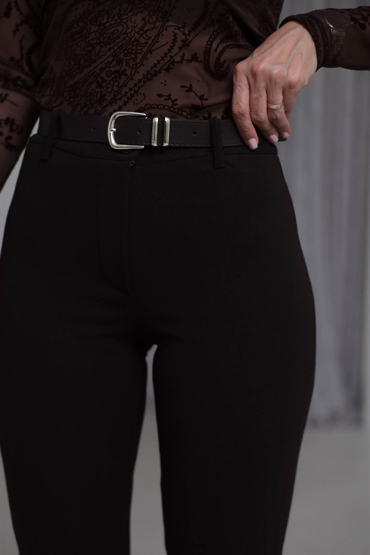 1741 Kemerli Likralı Kumaş Pantolon KAHVE