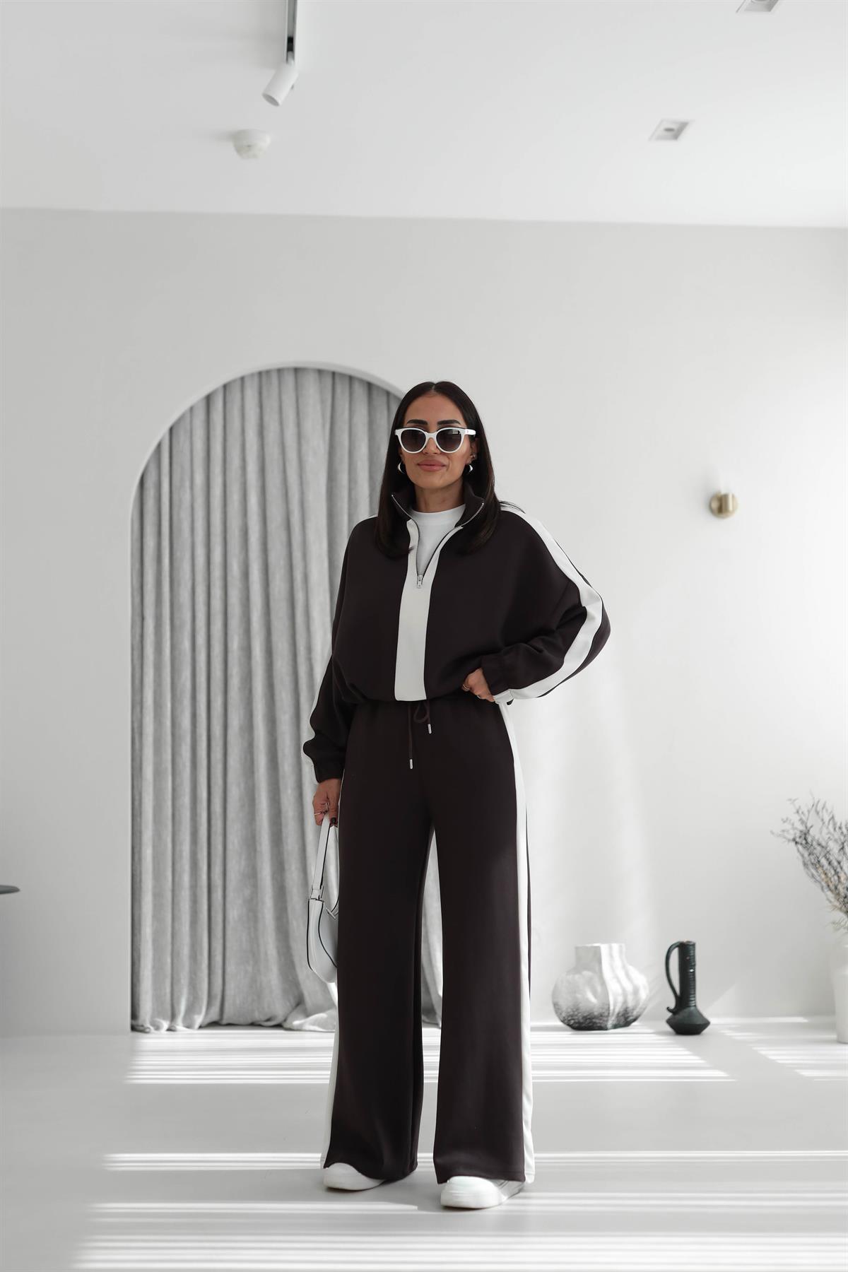 5704 Şerit Detaylı Modal Takım ACI KAHVE