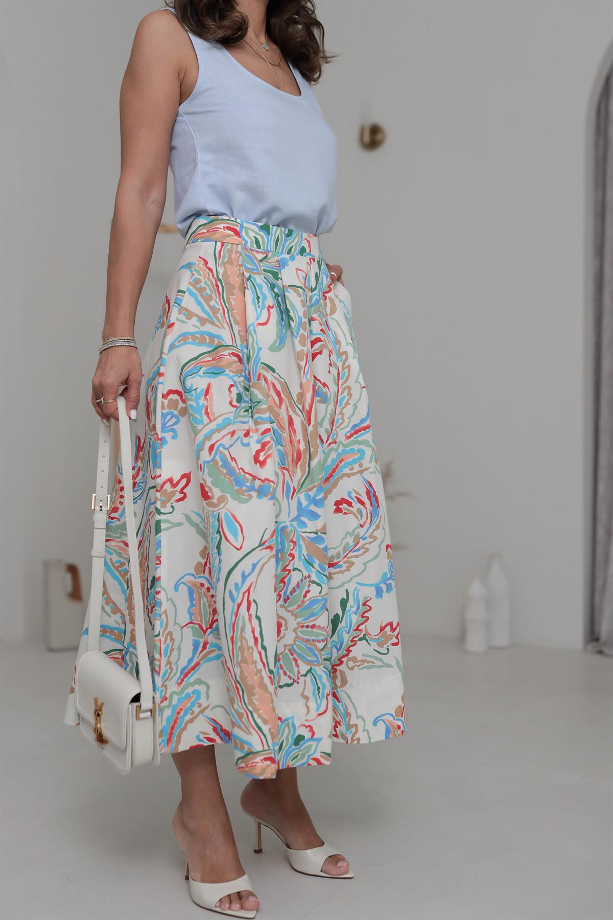 6840 Desenli Midi Boy Etek RENKLİ