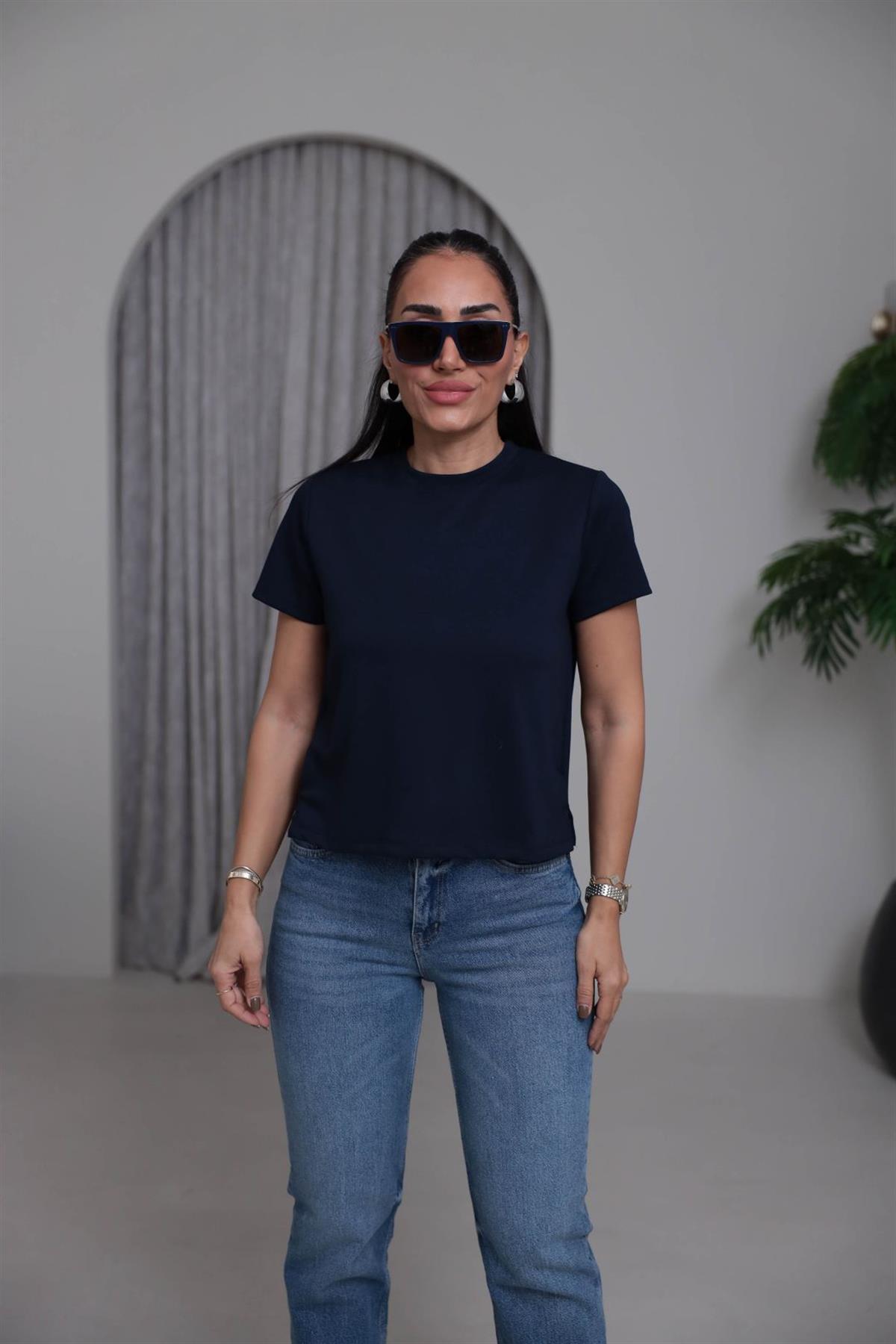 1120 Bisiklet Yaka Kısa Modal Tshirt LACİVERT