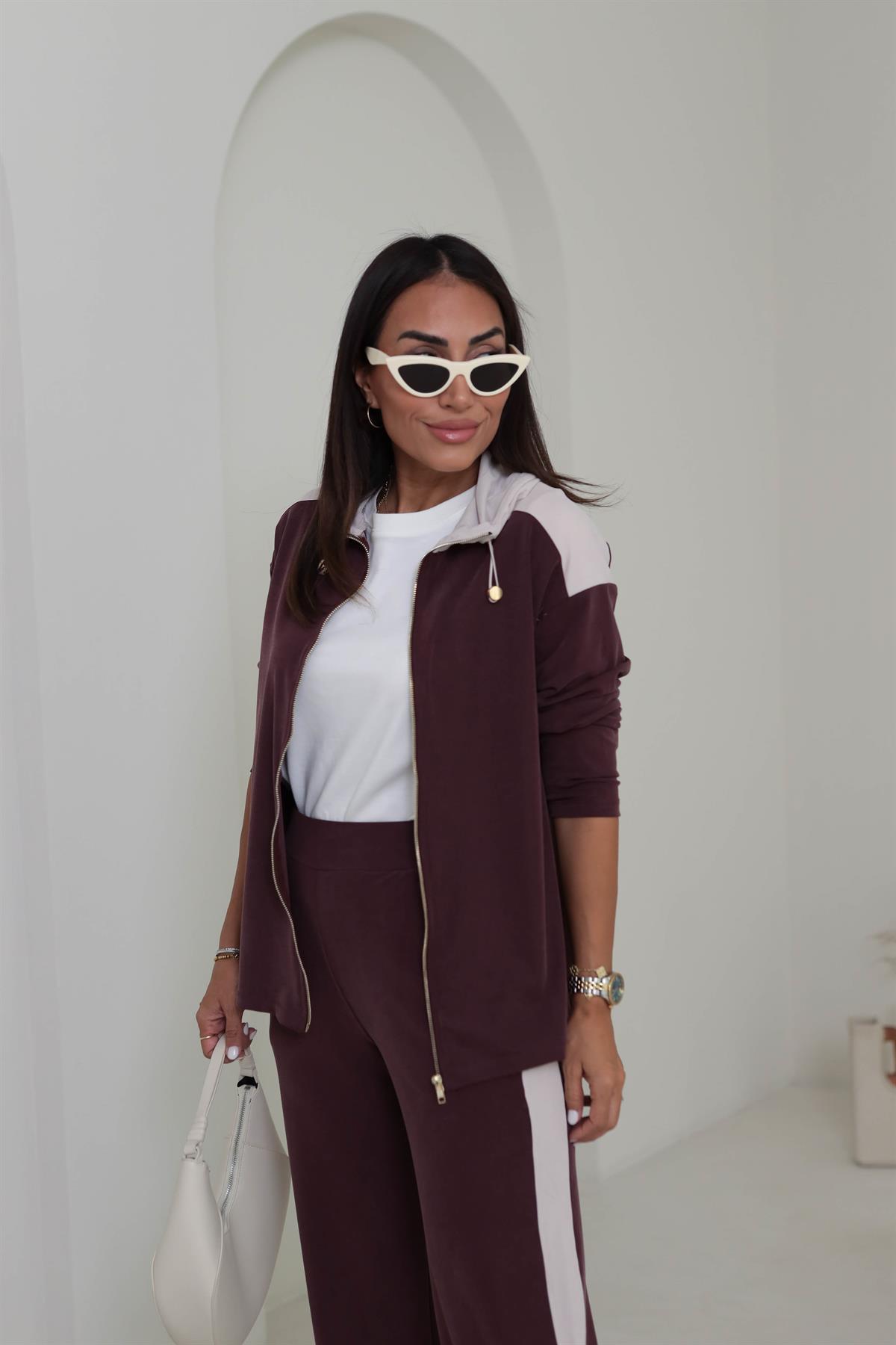 2003 Garnili Fermuarlı Kapşonlu Pike Modal Takım BORDO