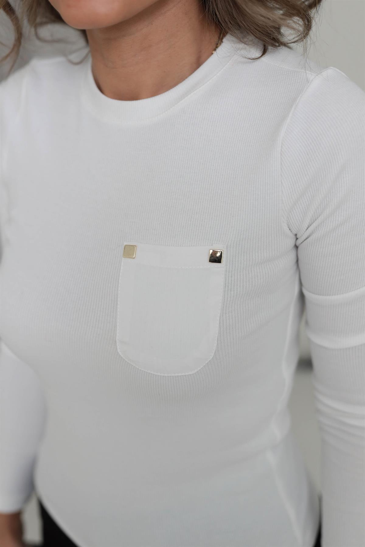 6497 Cebi Gold Detaylı Bluz EKRU