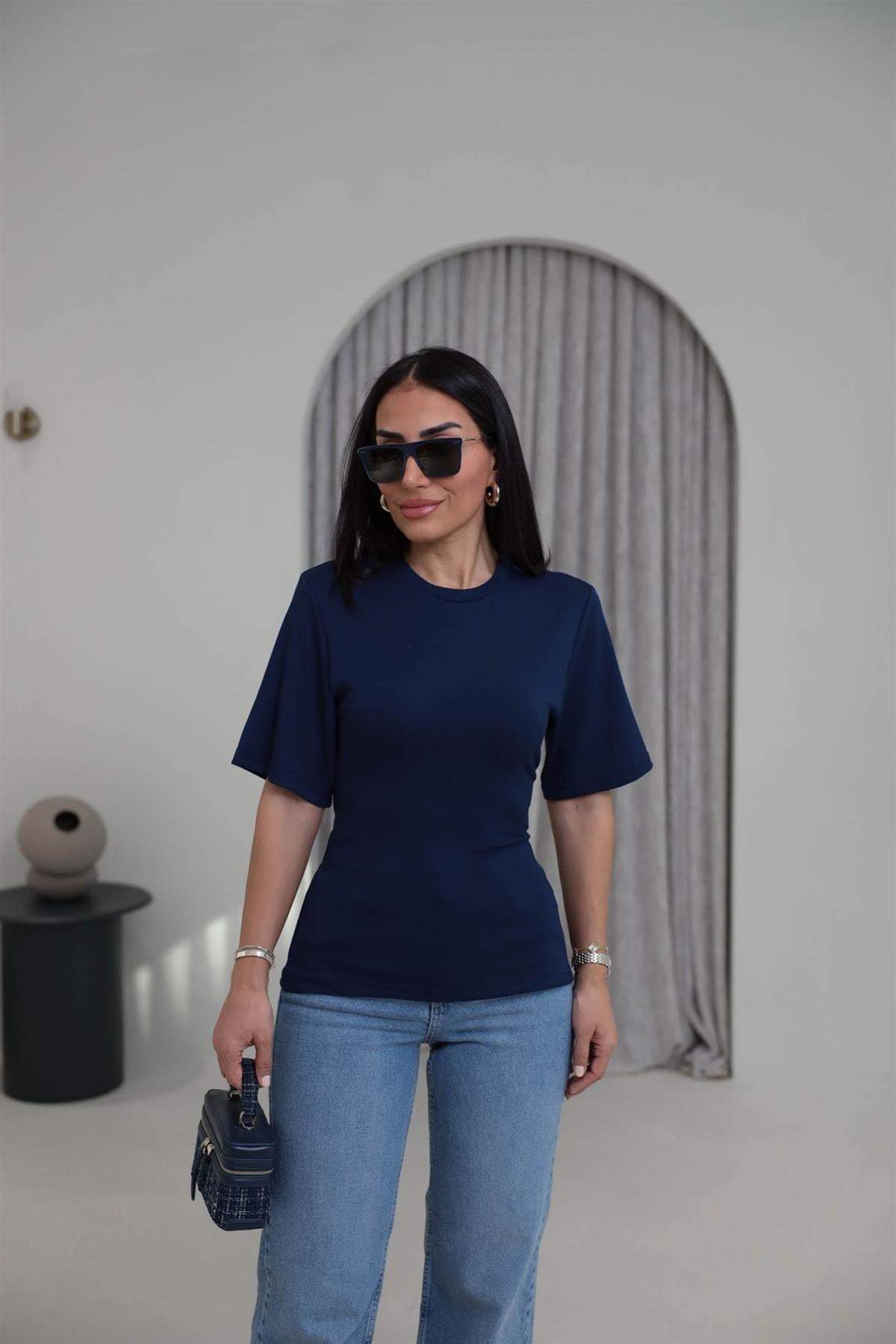 4238 Arkadan Bağlamalı Modal Tshirt LACİVERT