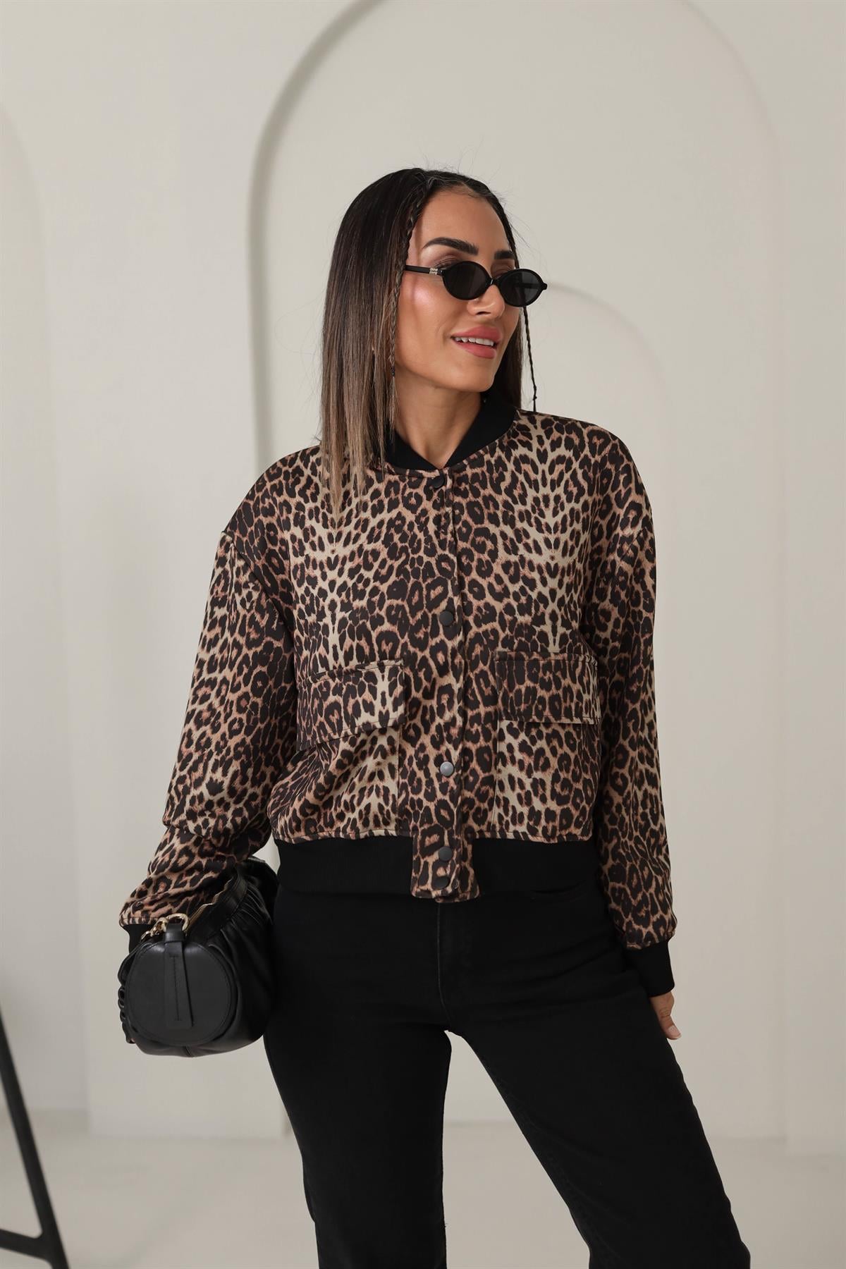 5087 Leopar Desen Scuba Bomber Ceket LEOPAR