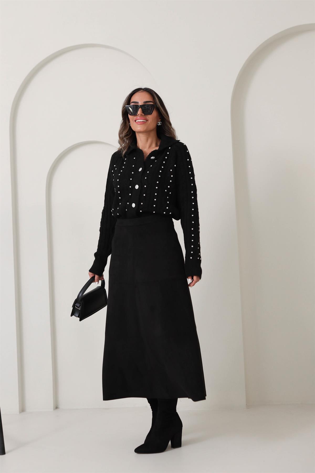 6559 Parçalı Nubuk Etek