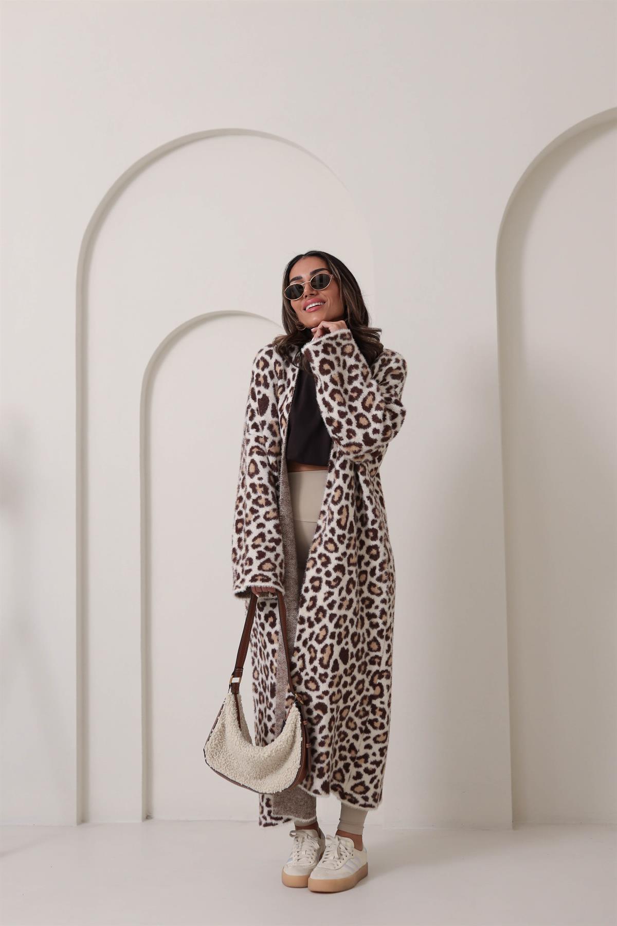 4381 Leopar Desenli Uzun Hırka