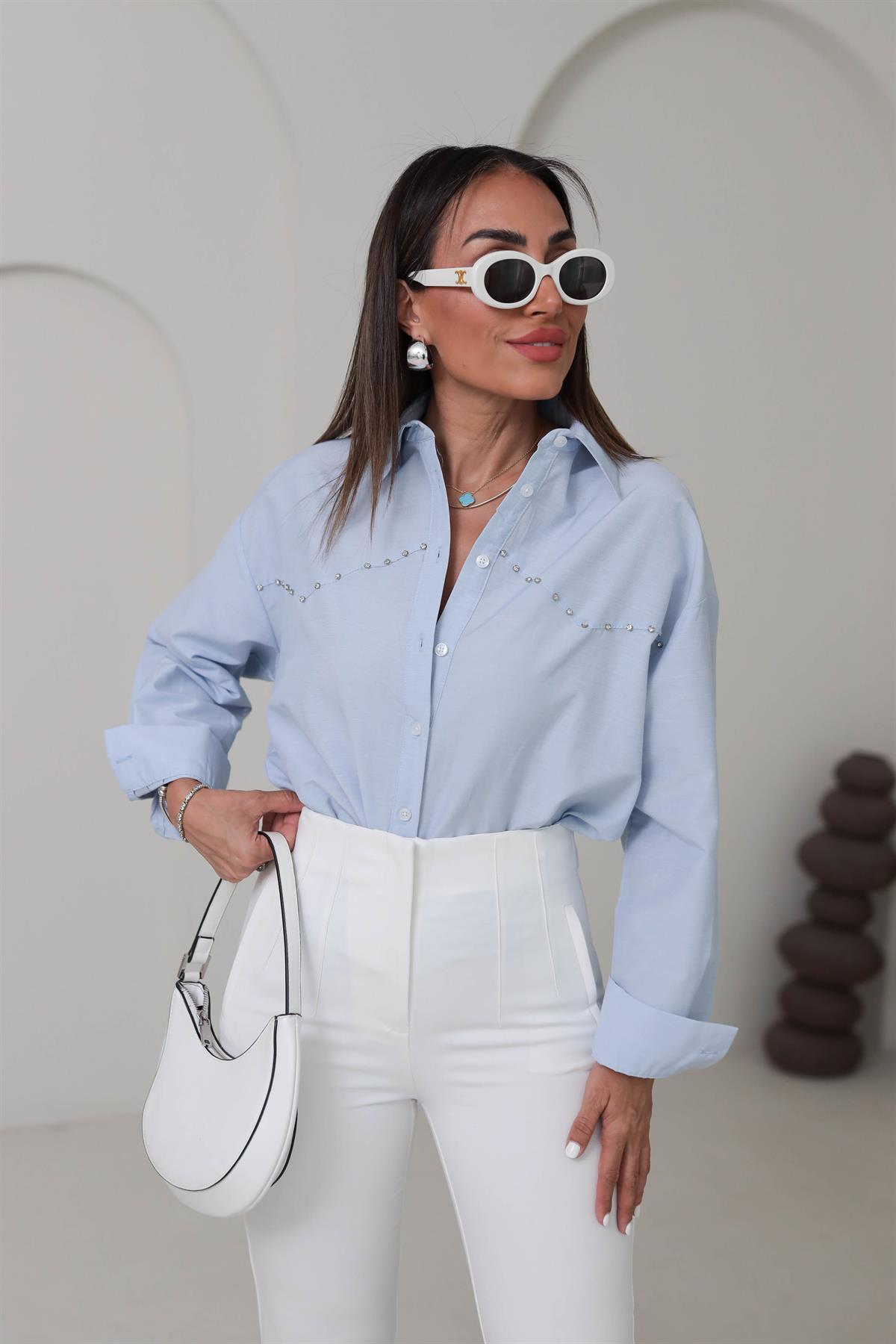 Taş İşlemeli Gömlek BEBE MAVİ