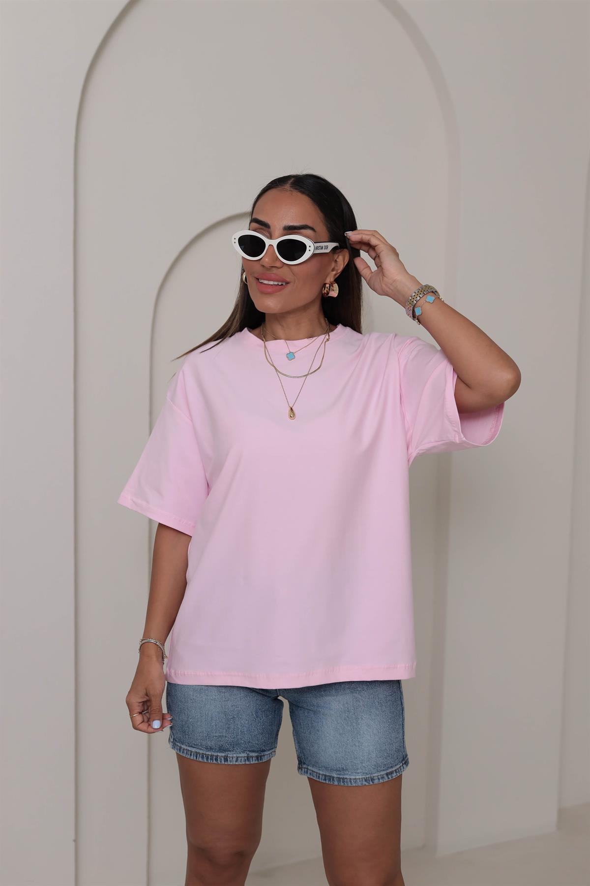 3300 Basic Oversize Tshirt PEMBE