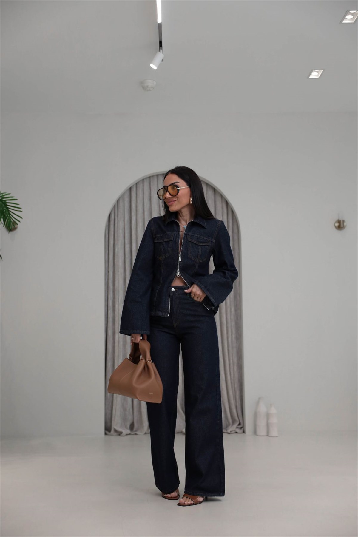 0966 Çift Yön Fermuarlı Denim Ceket Pantolon Takım LACİVERT