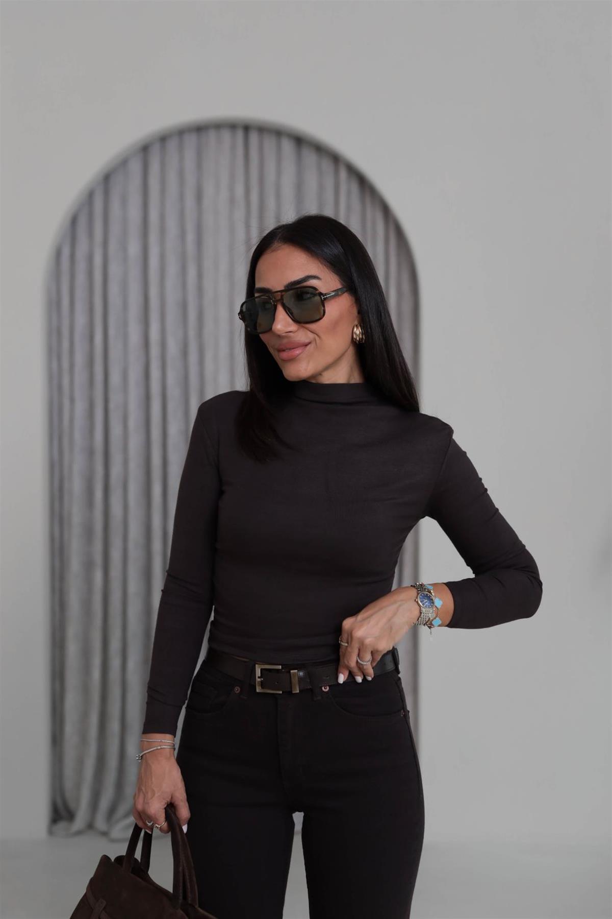 5048 Yandan Büzgülü Bluz KAHVE