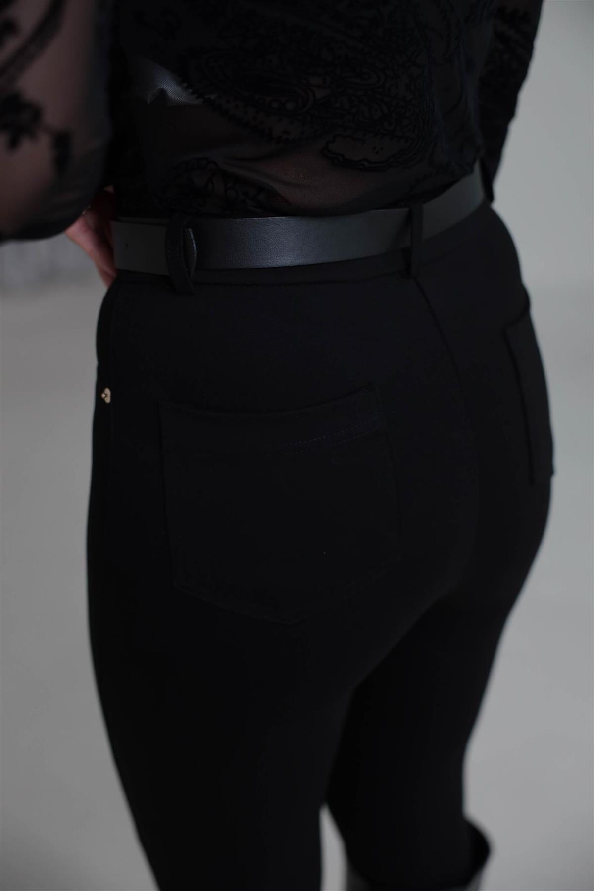 7004 Kemerli Çelik Tayt Pantolon SİYAH