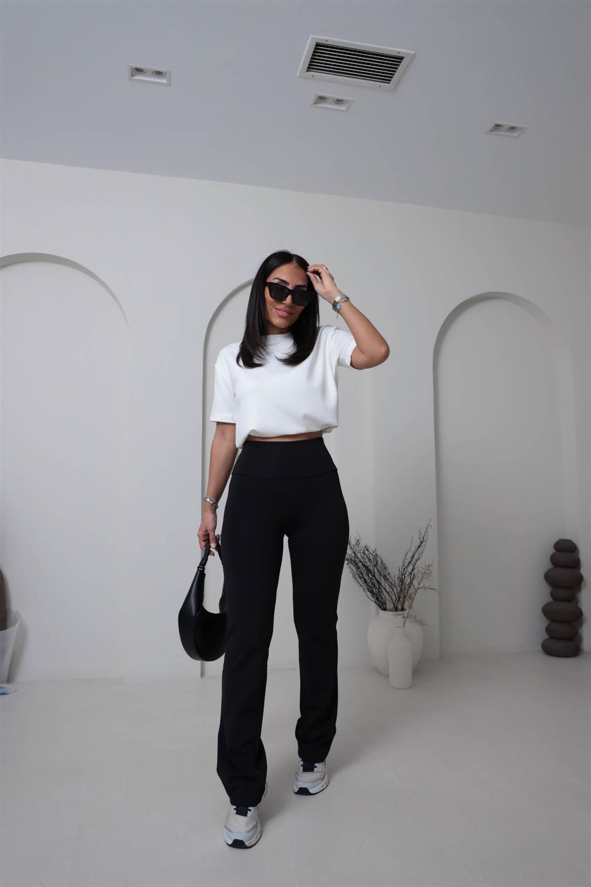 8515 Oys Şardonlu Flare Pantolon SİYAH