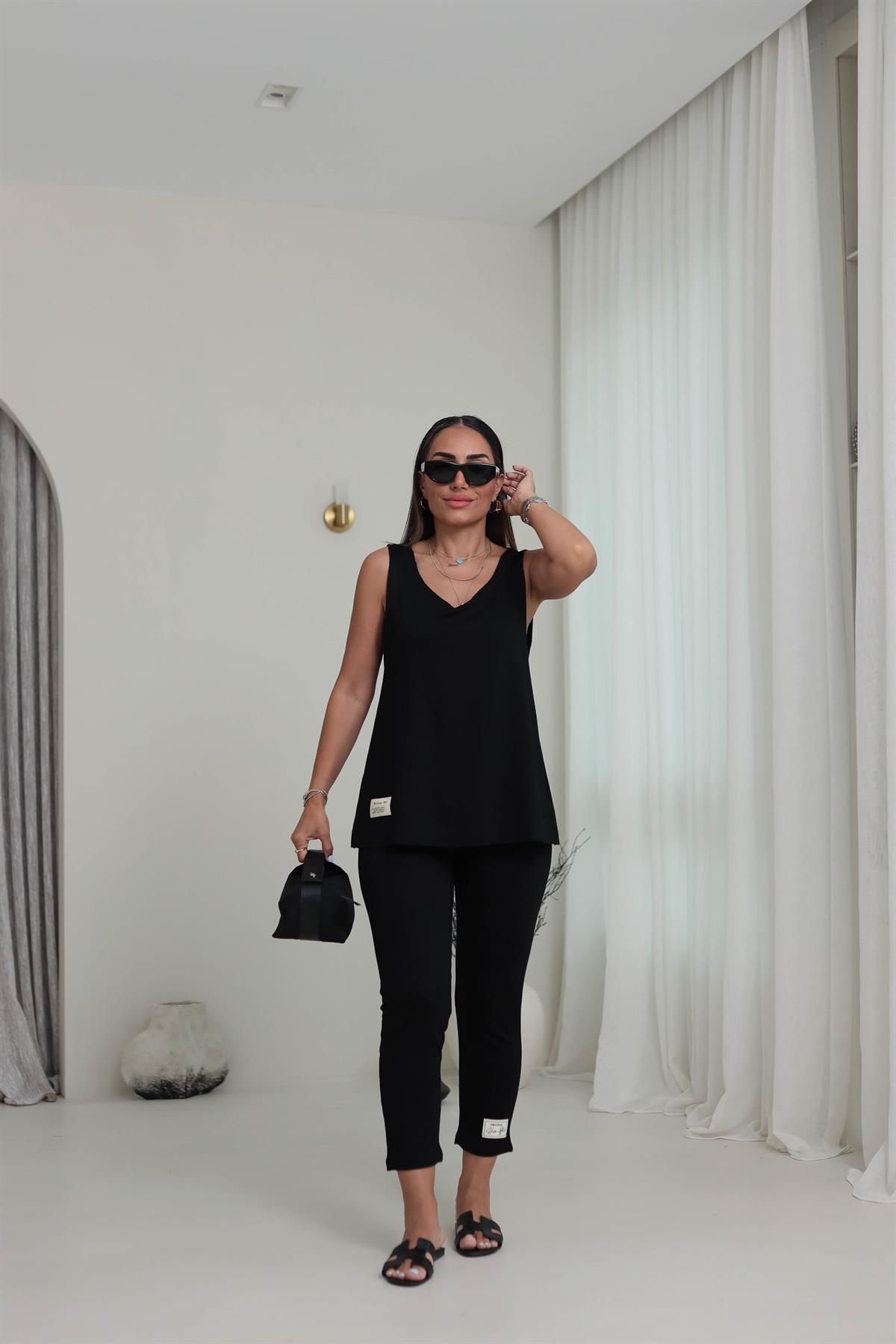 3191 Sıfır Kol Armalı Rahat Takım SİYAH