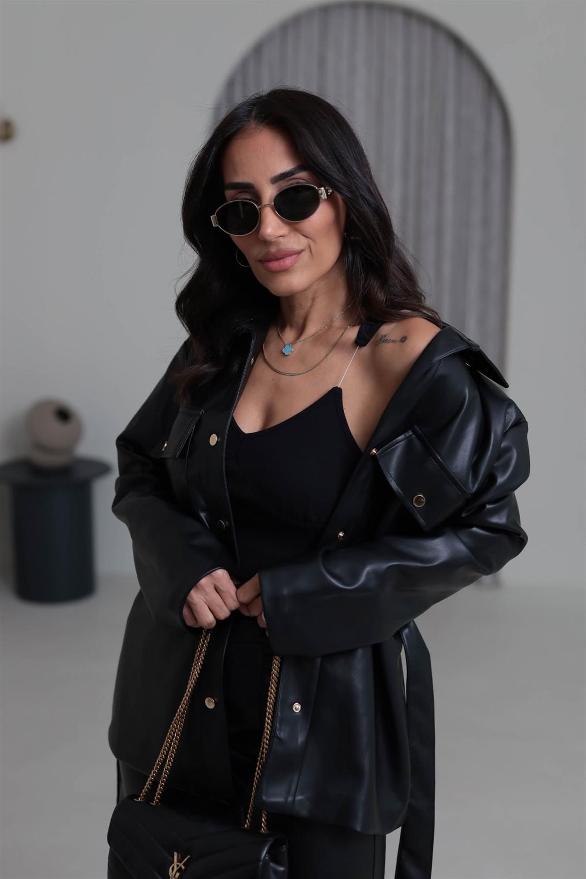 0619 Çıtçıtlı Astarlı Deri Gömlek Ceket SİYAH