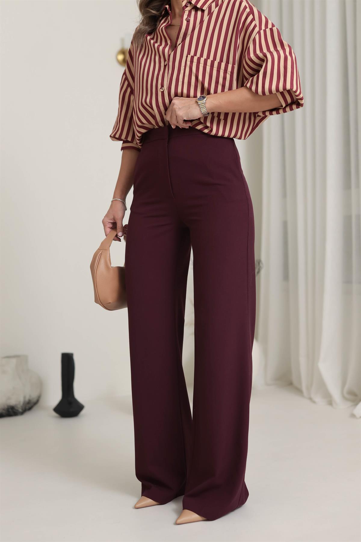 8010K Palazzo Kumaş Pantolon BORDO