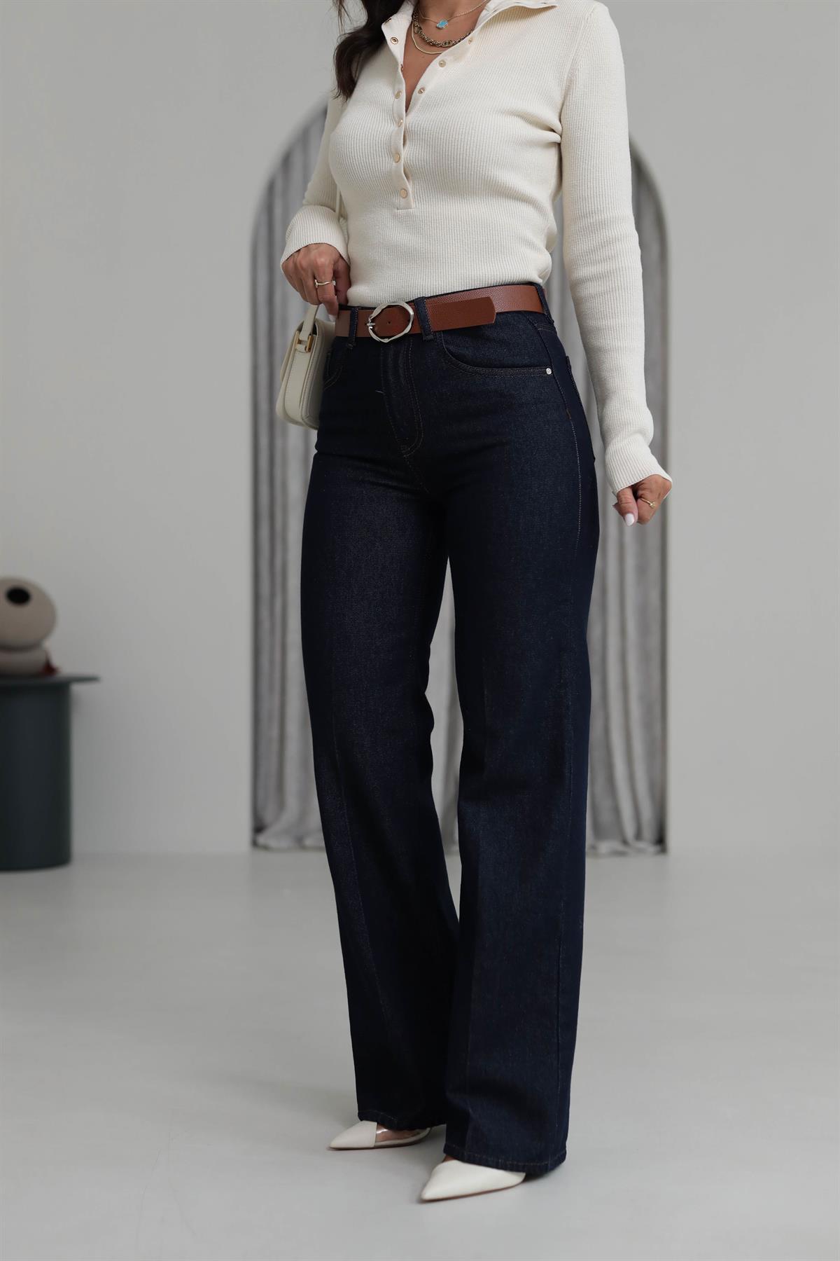 D-859 Kemerli Dark Blue Jean LACİVERT