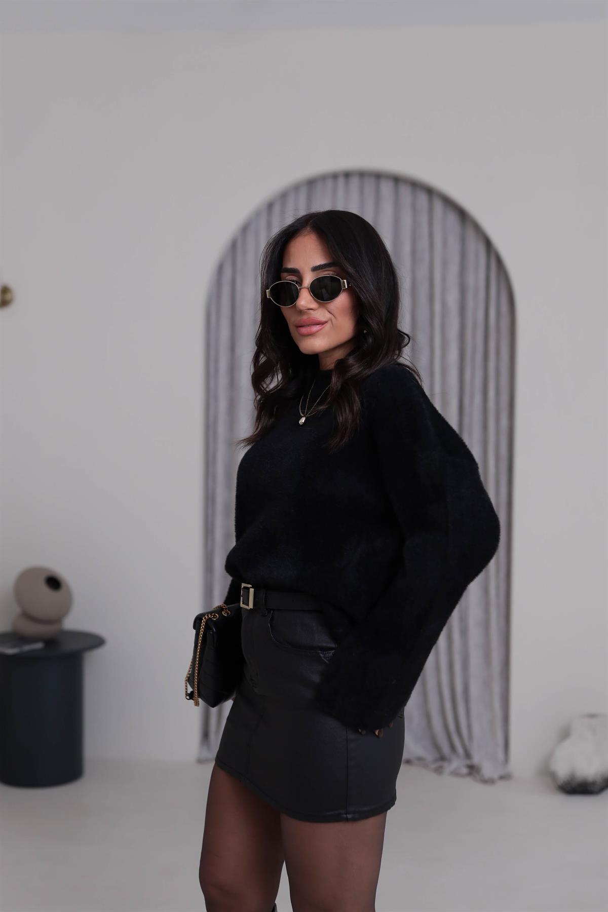 5256 Bisiklet Yaka Angora Triko SİYAH