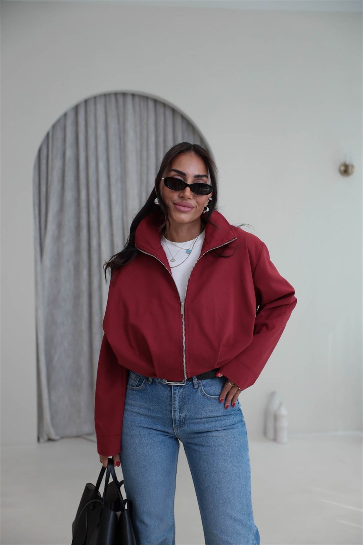 5819 Dik Yaka Bomber Ceket KIRMIZI