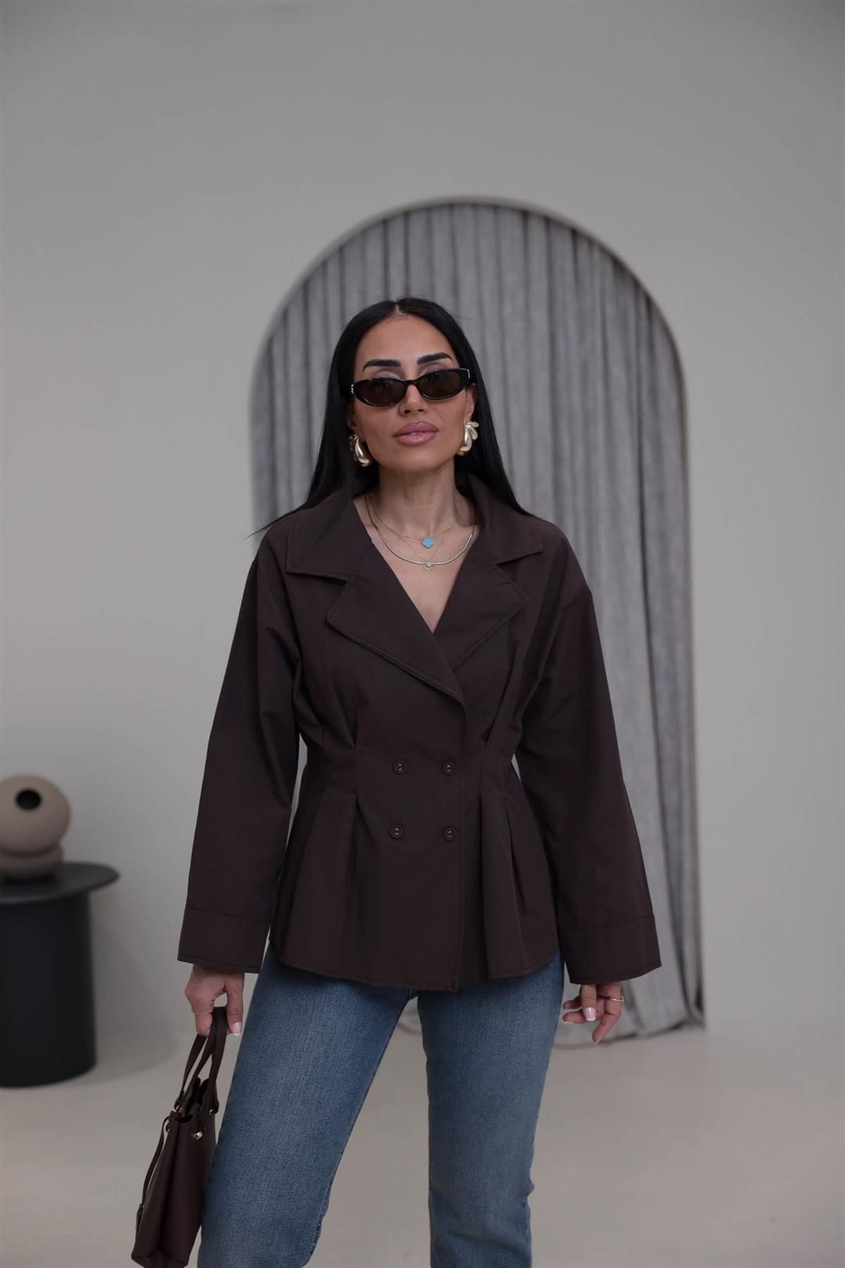 3242 Dört Düğmeli Tasarım Gömlek KAHVE