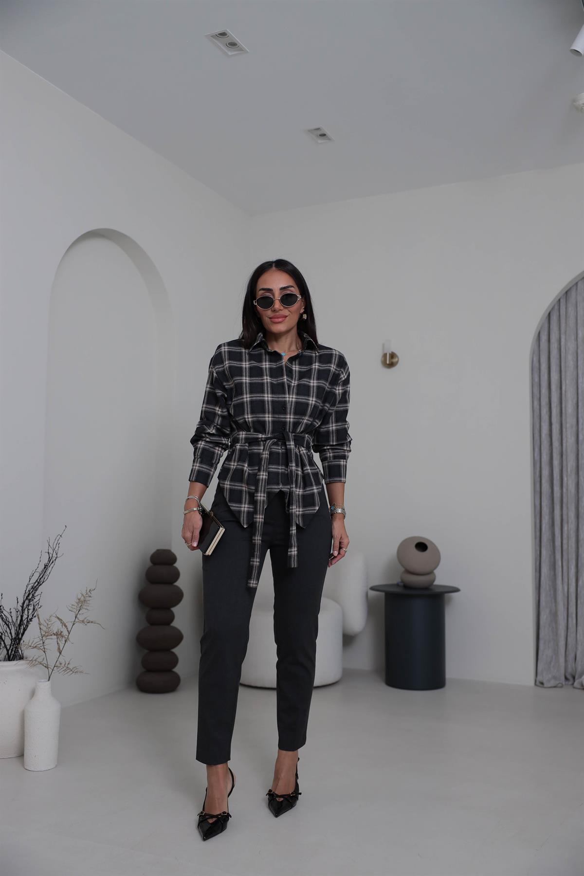 U5113-K Önü Flotalı Kumaş Pantolon KOYU GRİ