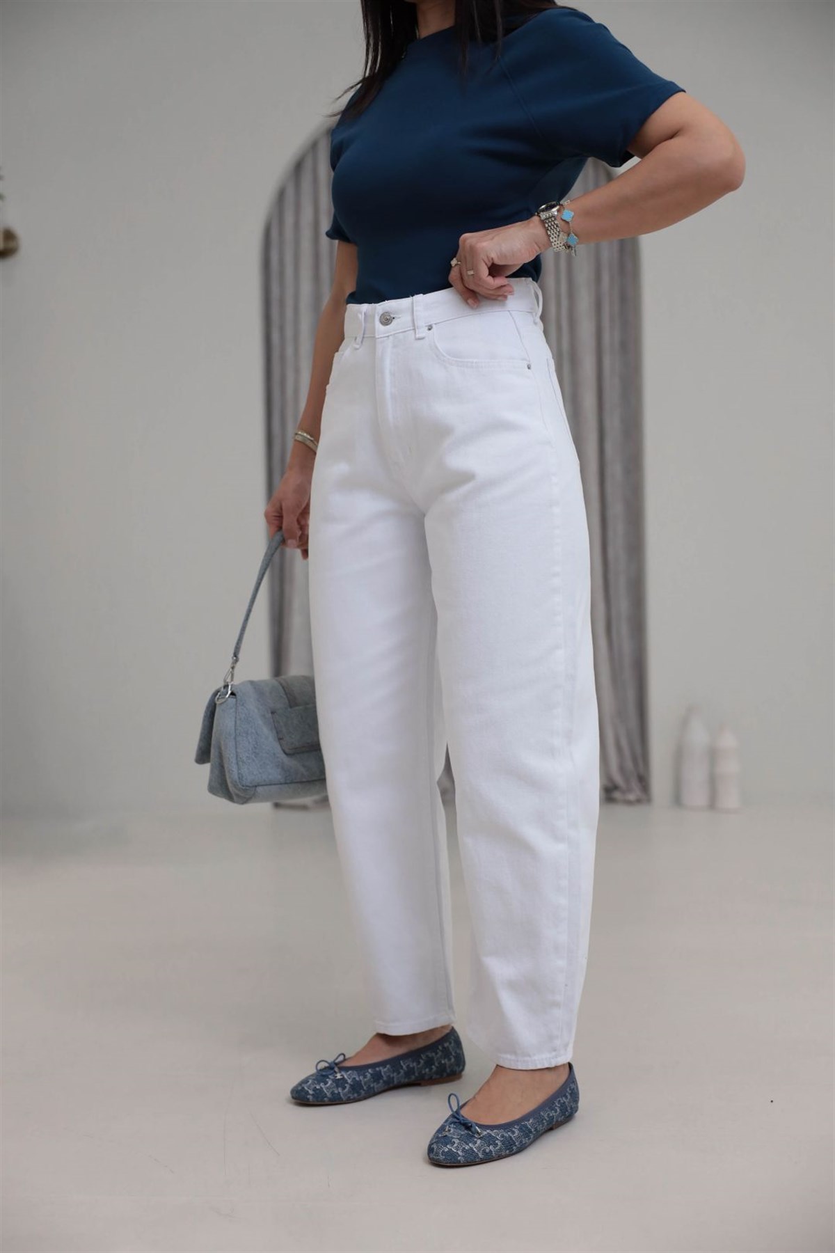 993 Rahat Kesim Barel Jean Pantolon BEYAZ