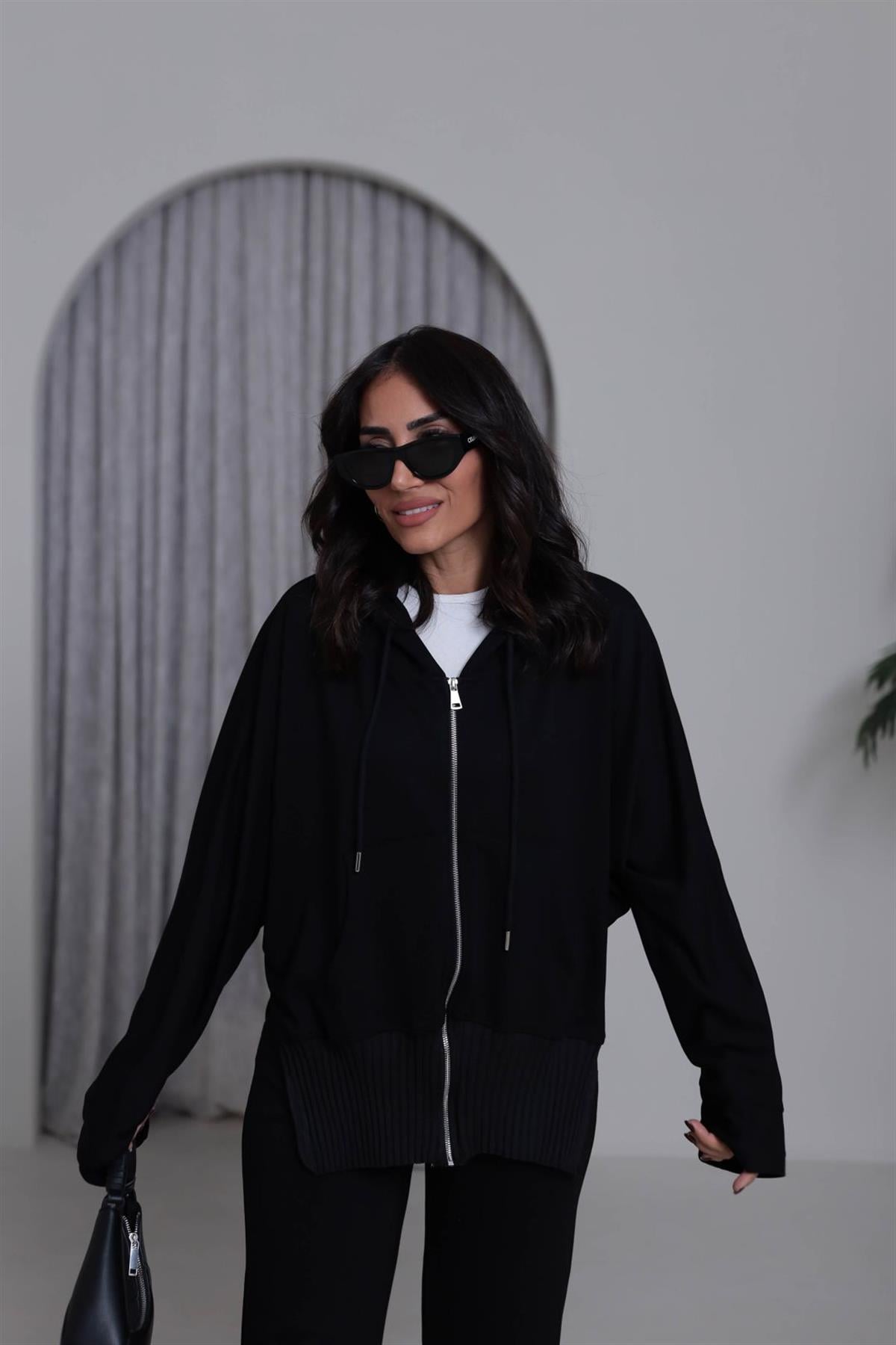 4038 Ribana Detay Fermuarlı Takım SİYAH