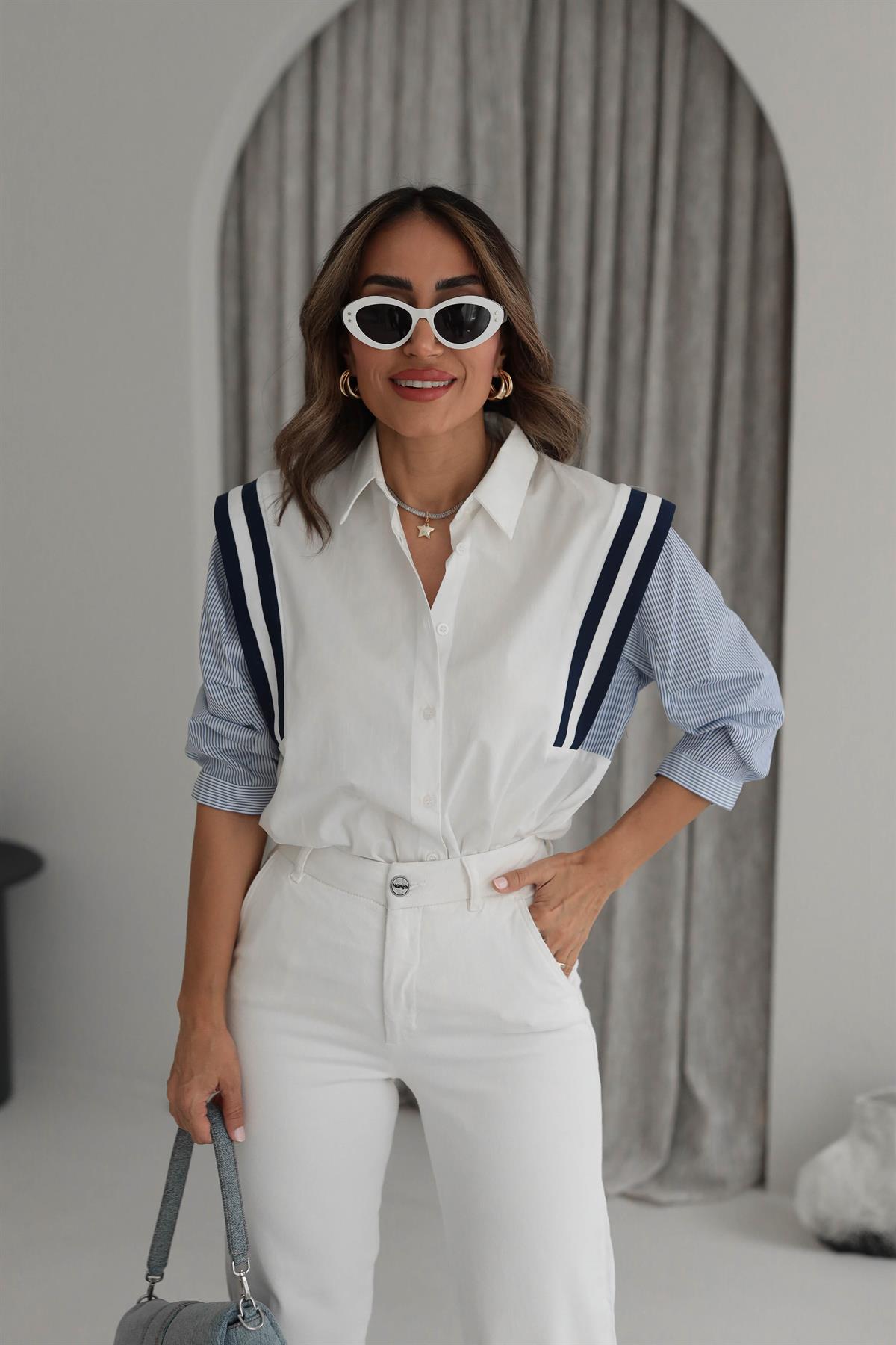 2905 Kol Çizgi Detaylı Ribanalı Gömlek