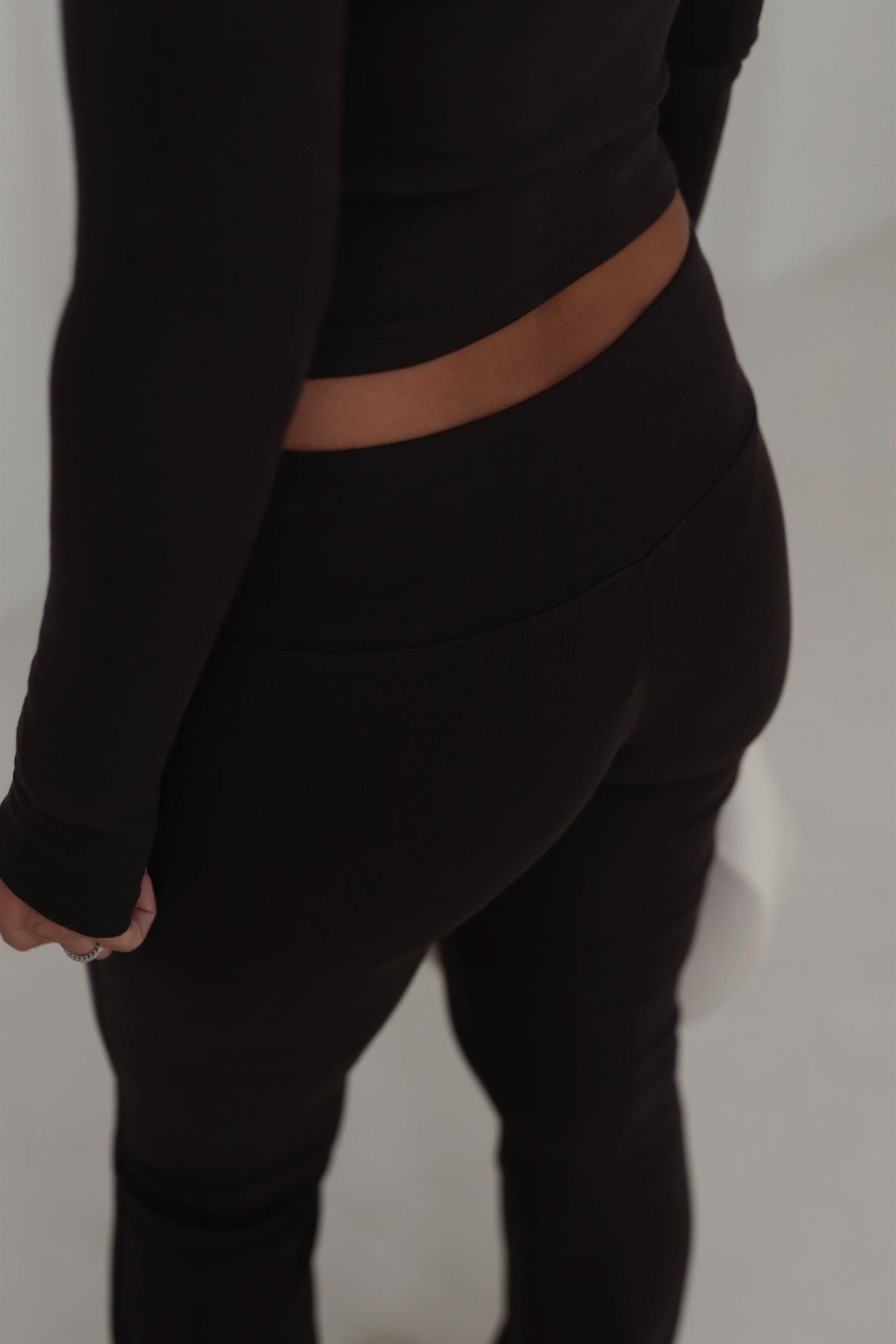 7064 Geniş Kemerli İspanyol Paça Flare Pantolon ACI KAHVE