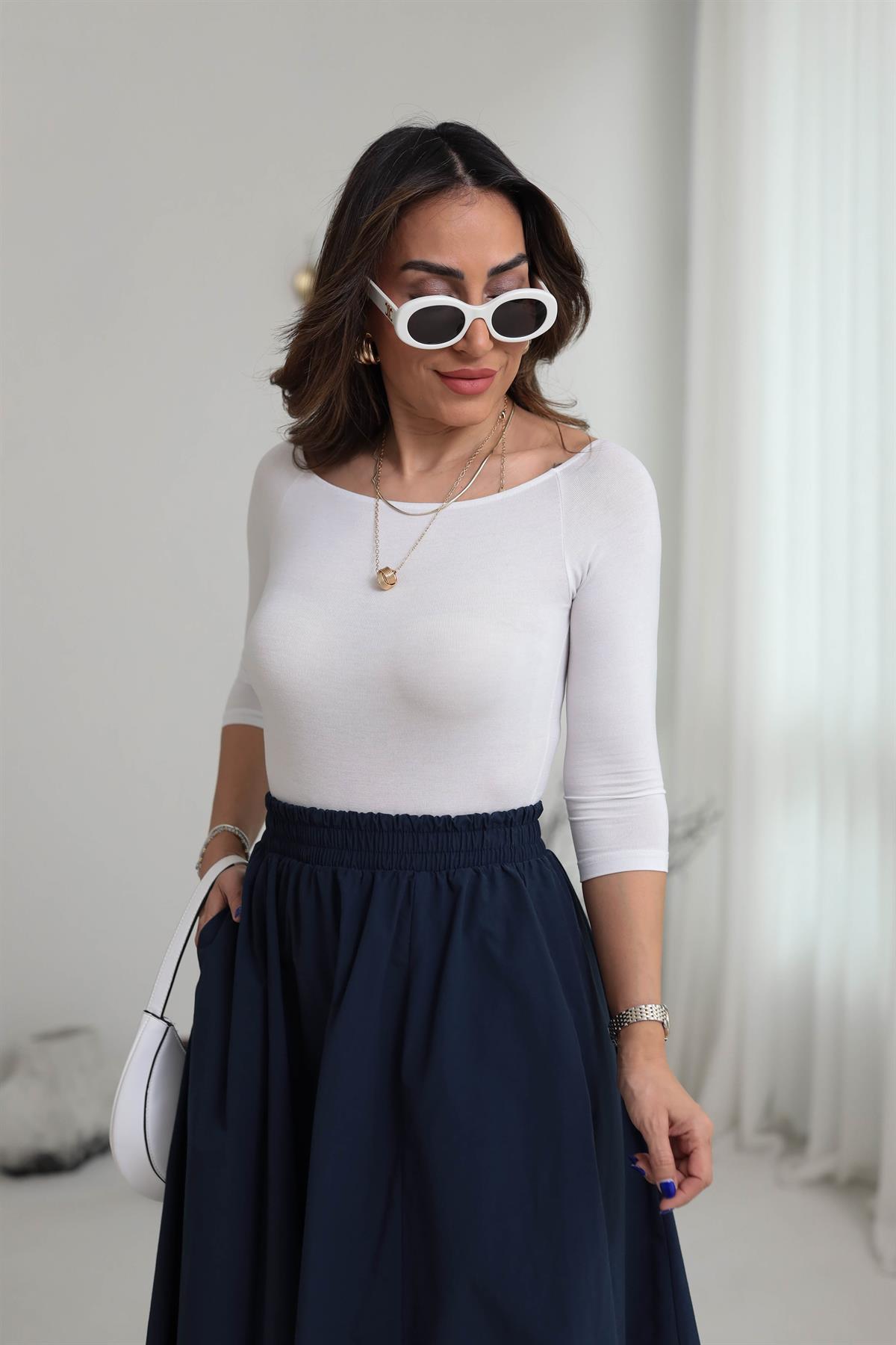 0816 Kayık Yaka Bodysuit BEYAZ