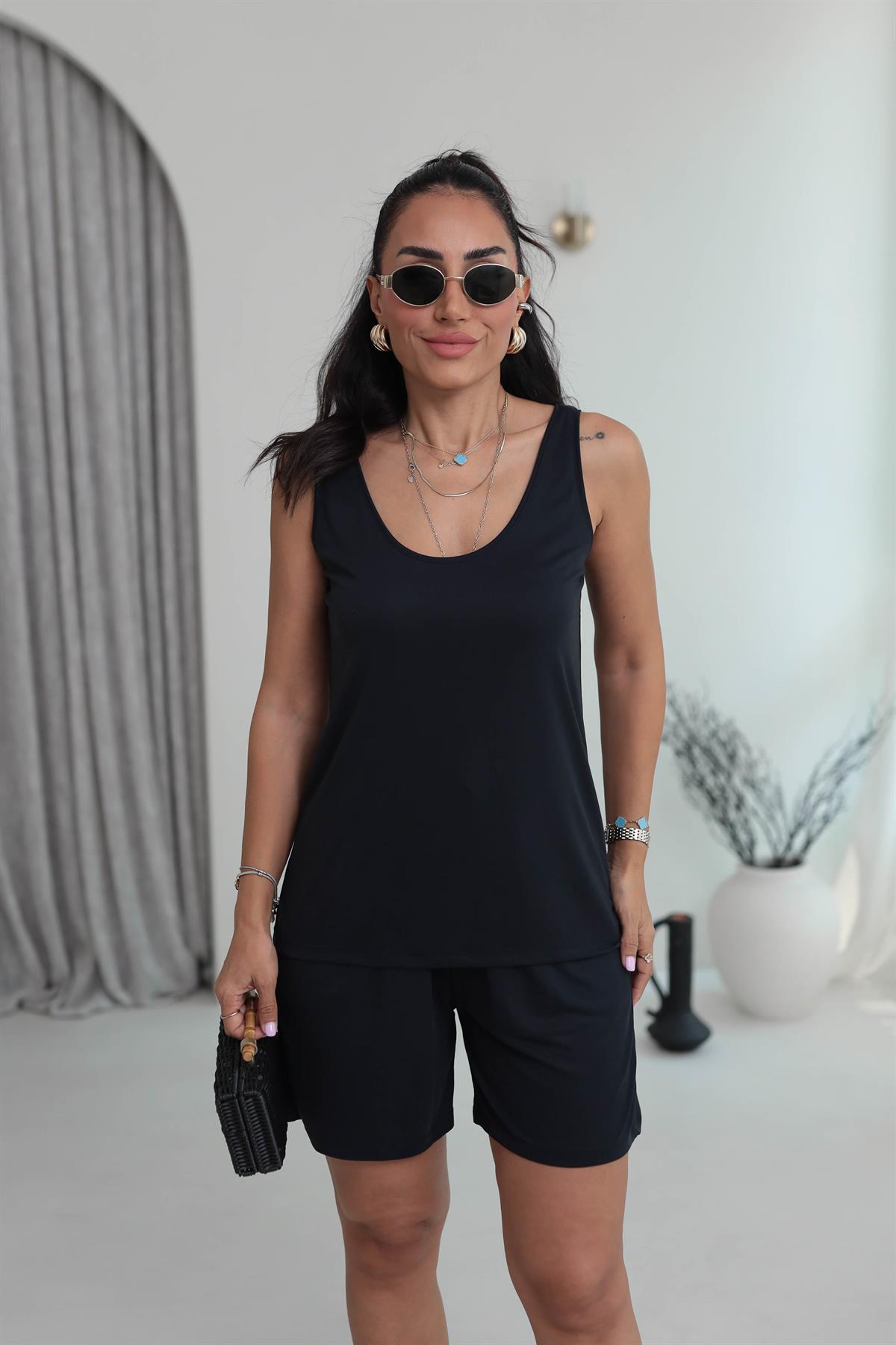 Kalın Askılı Şortlu Modal Takım ANTRASİT