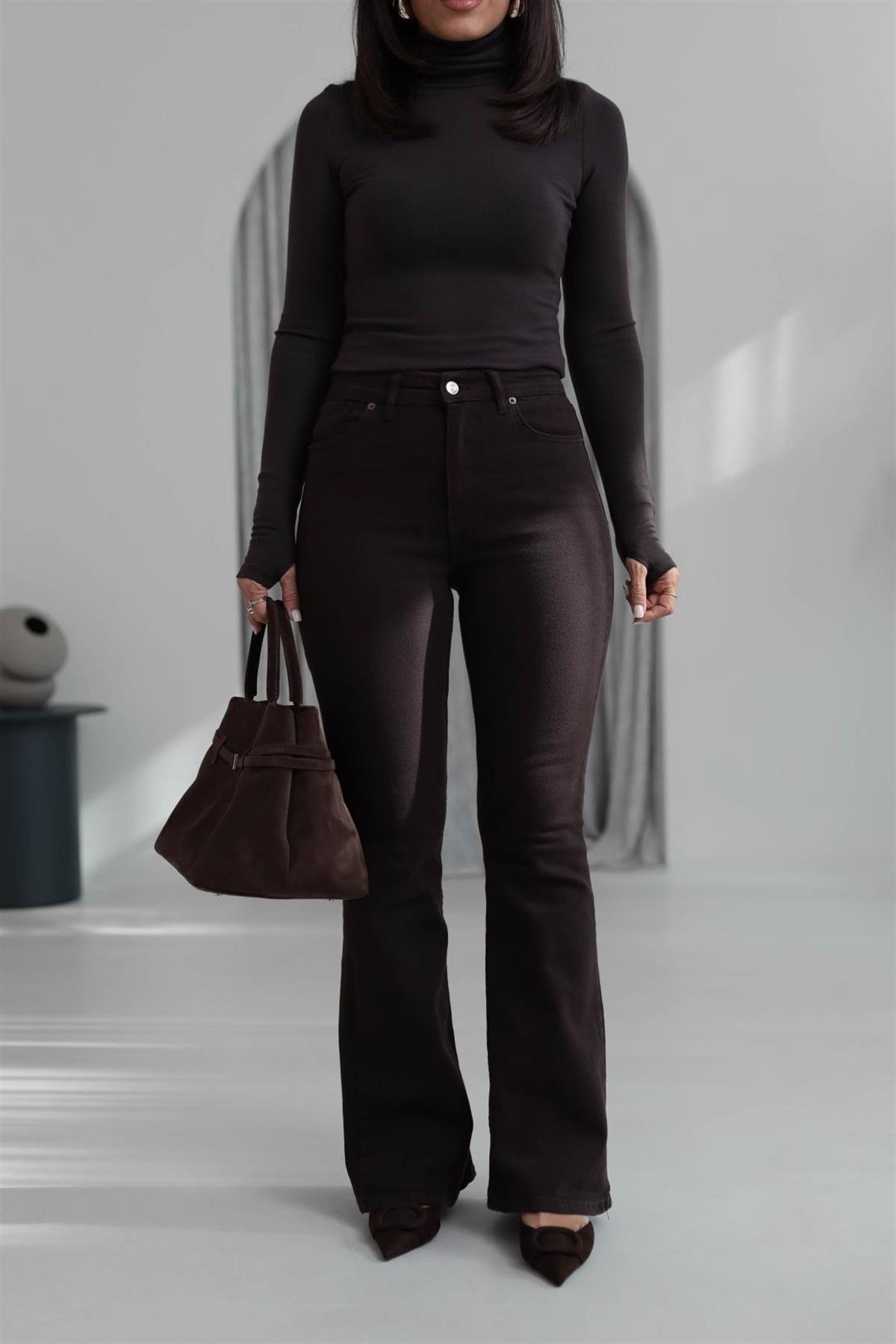 ZA Likralı İspanyol Paça Pantolon ACI KAHVE