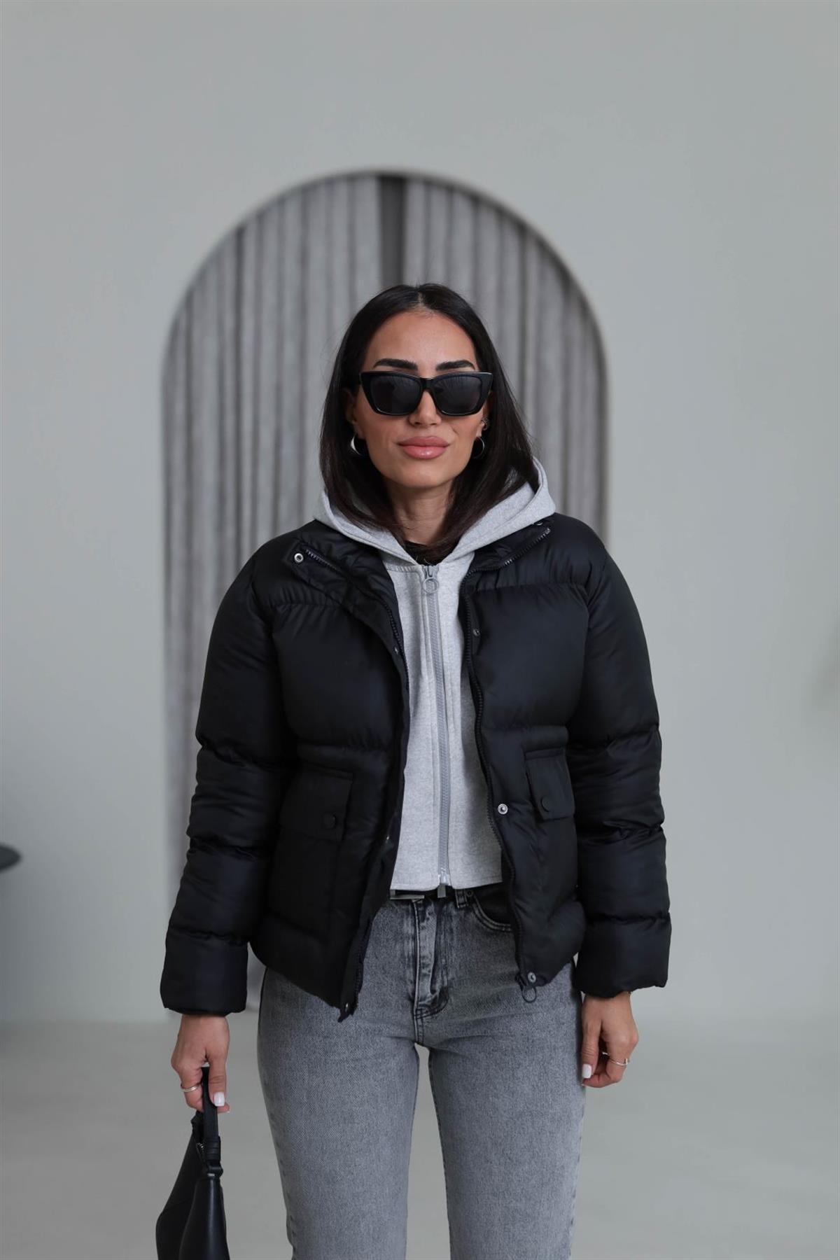 2148 Kapşonlu Şişme Mont SİYAH