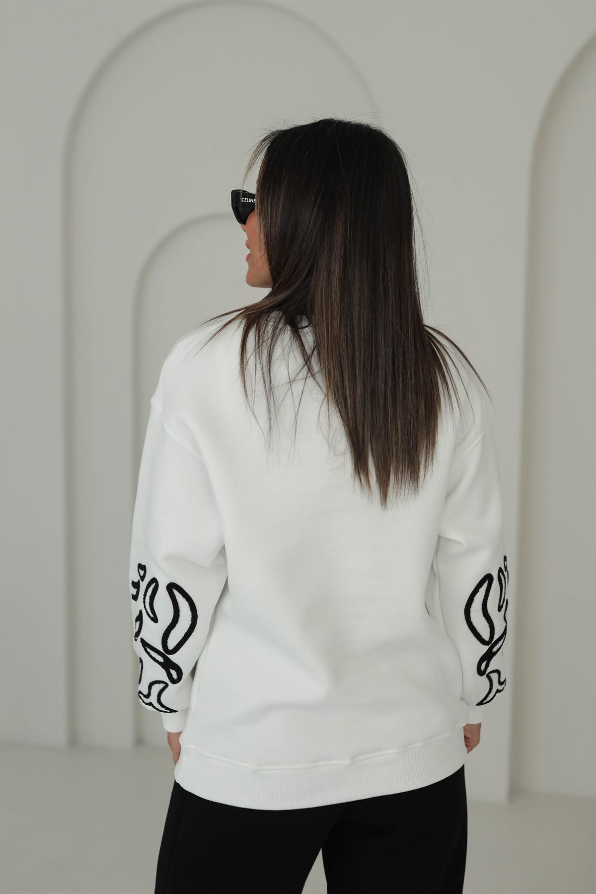 5591 Zebra Baskılı İşlemeli Sweatshirt