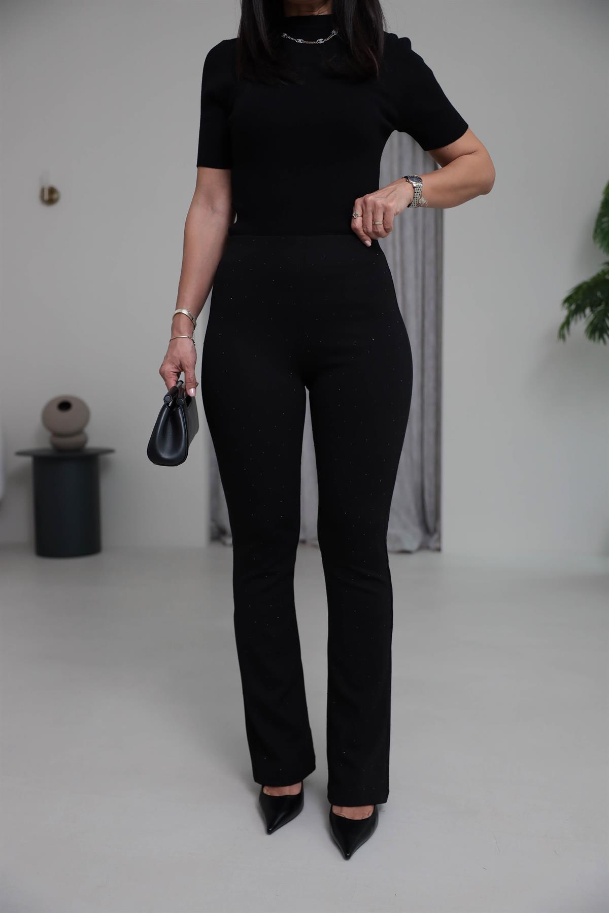 4234 Taşlı İspanyol Pantolon SİYAH