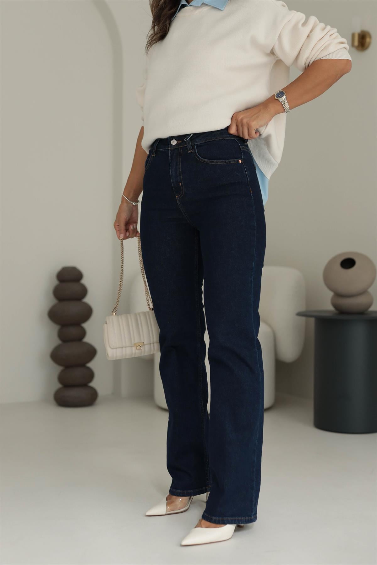 4597 Likralı Düz Kesim Jean Pantolon KOYU LACİ