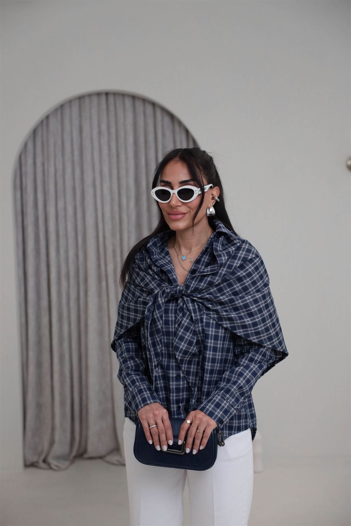 3231 Çıkarılabilir Şal Detaylı Ekose Gömlek GRİ