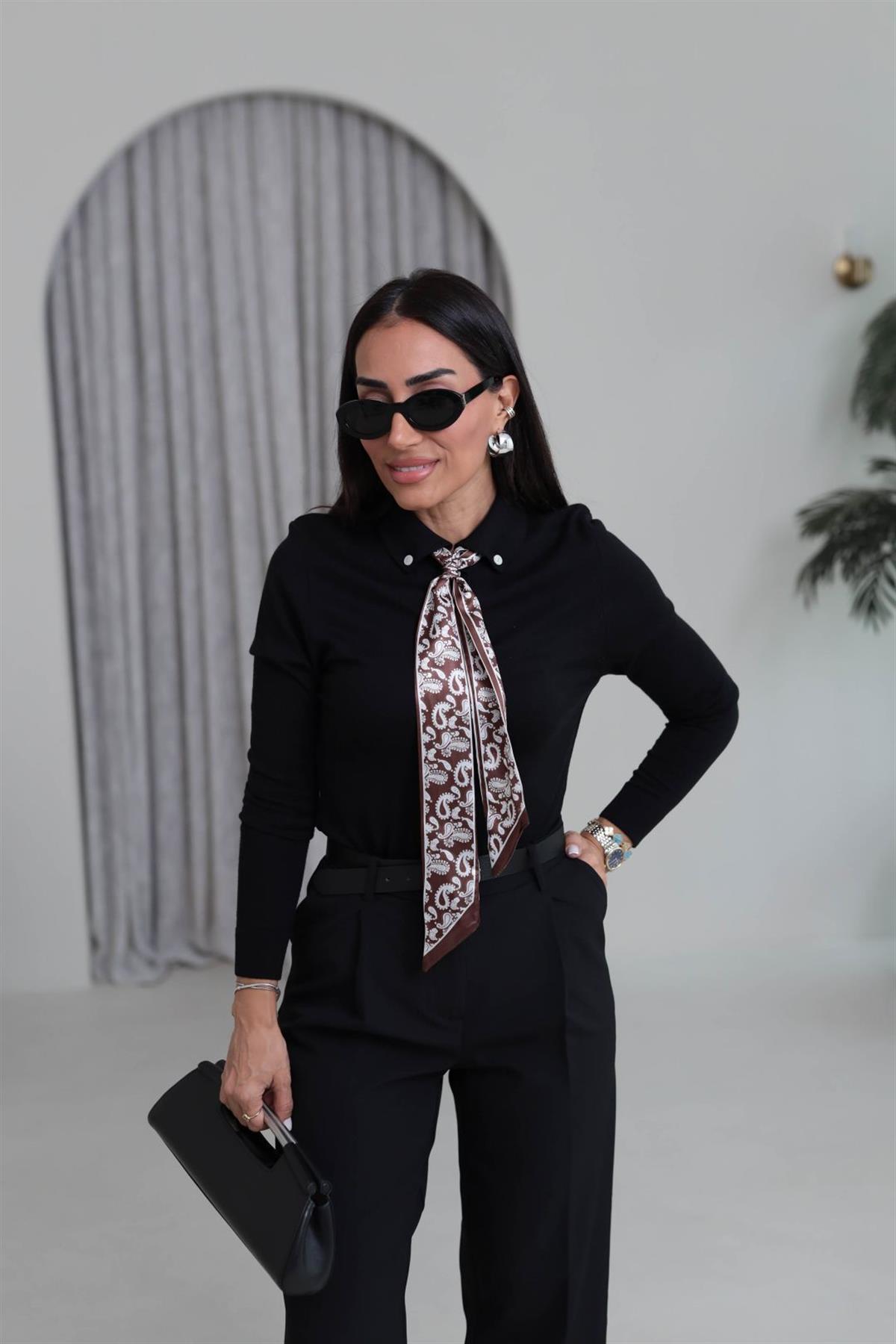 0097 Fularlı Corsman Triko SİYAH