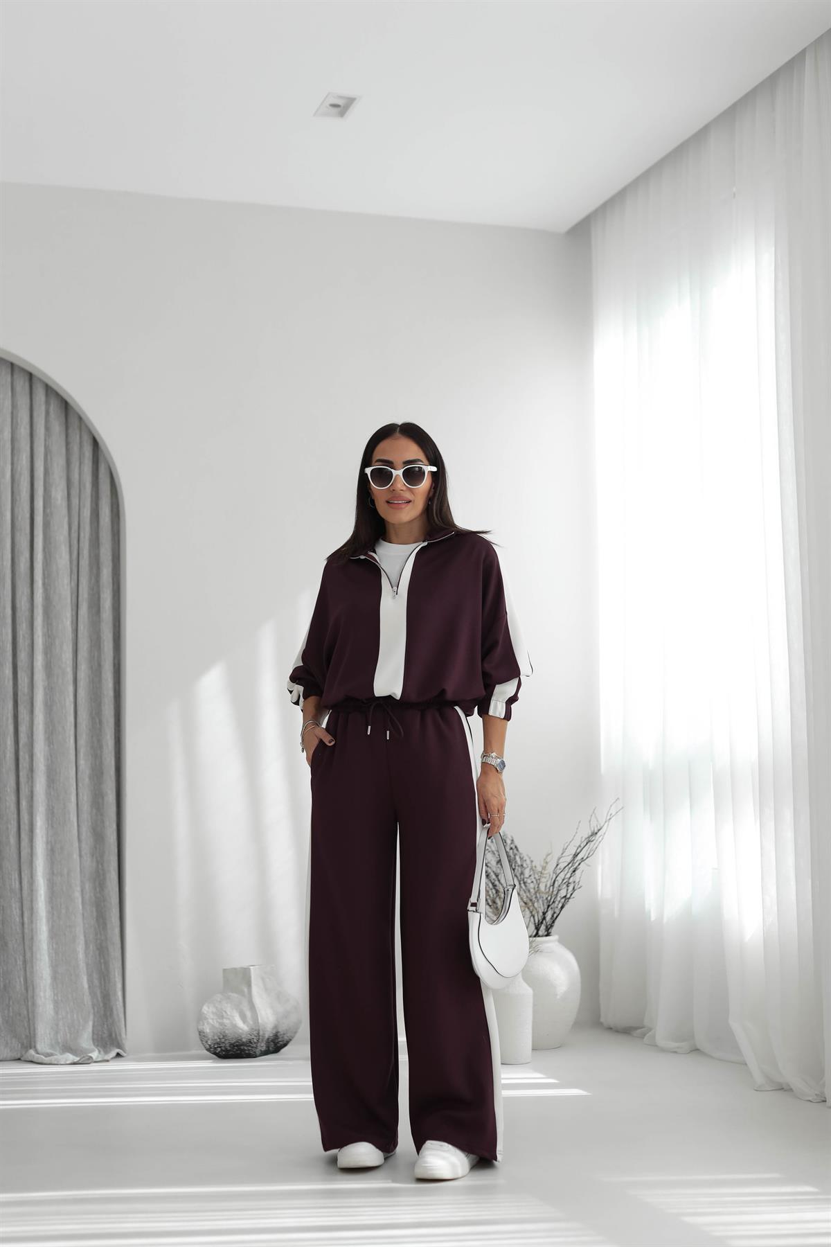 5704 Şerit Detaylı Modal Takım BORDO