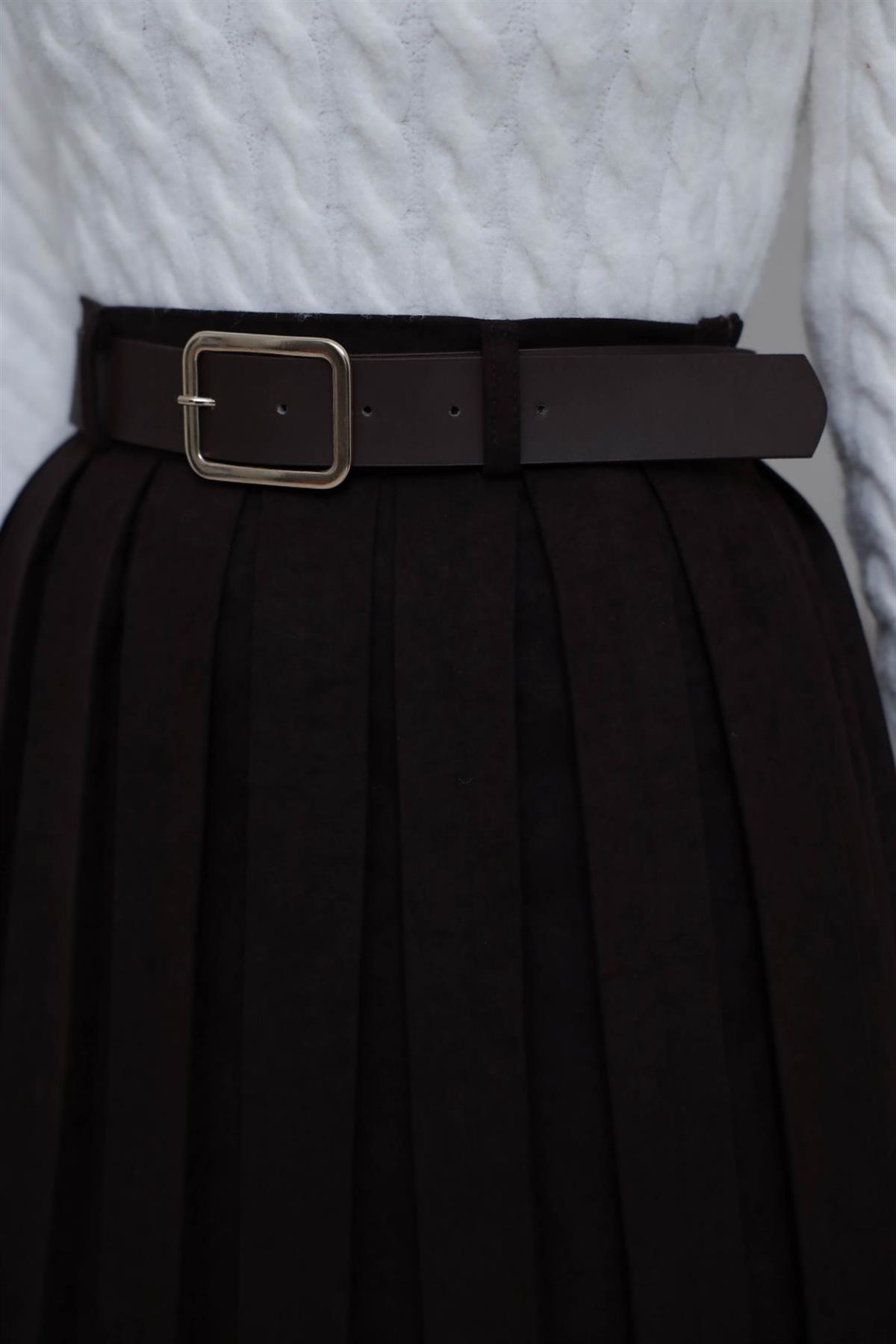 0652 Kemerli Piliseli Nubuk Etek ACI KAHVE