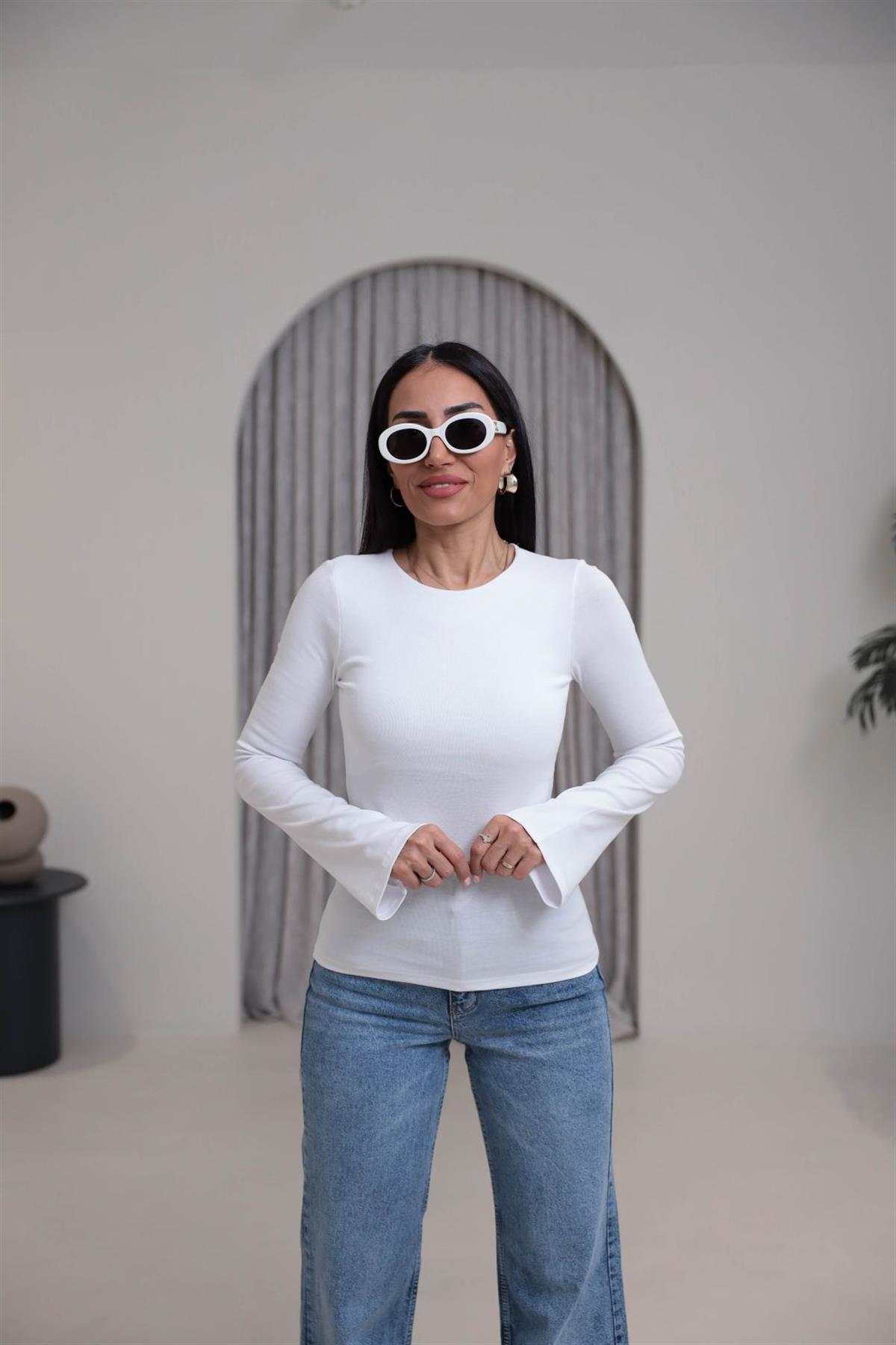 2284 Modal Penye İspanyol Kol Bluz BEYAZ