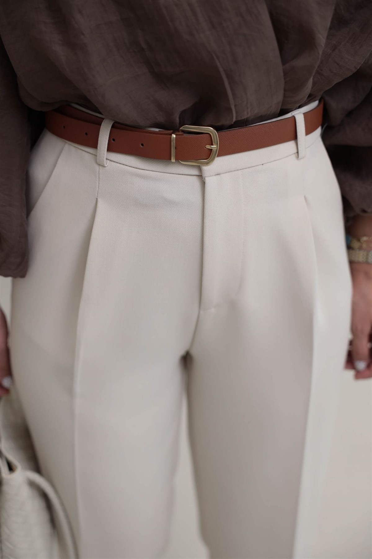 6394 Kemerli Double Havuç Pantolon BEJ