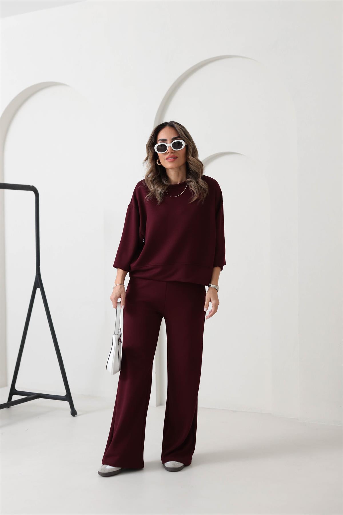 Bisiklet Yaka Modal Kumaş Takım BORDO