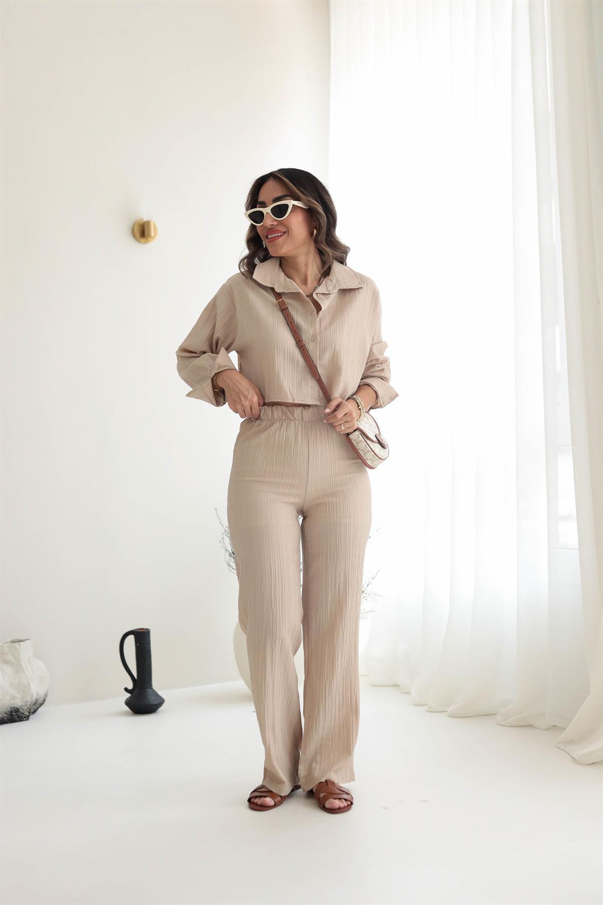 0042 Gömlek & Pantolon Gofre Takım