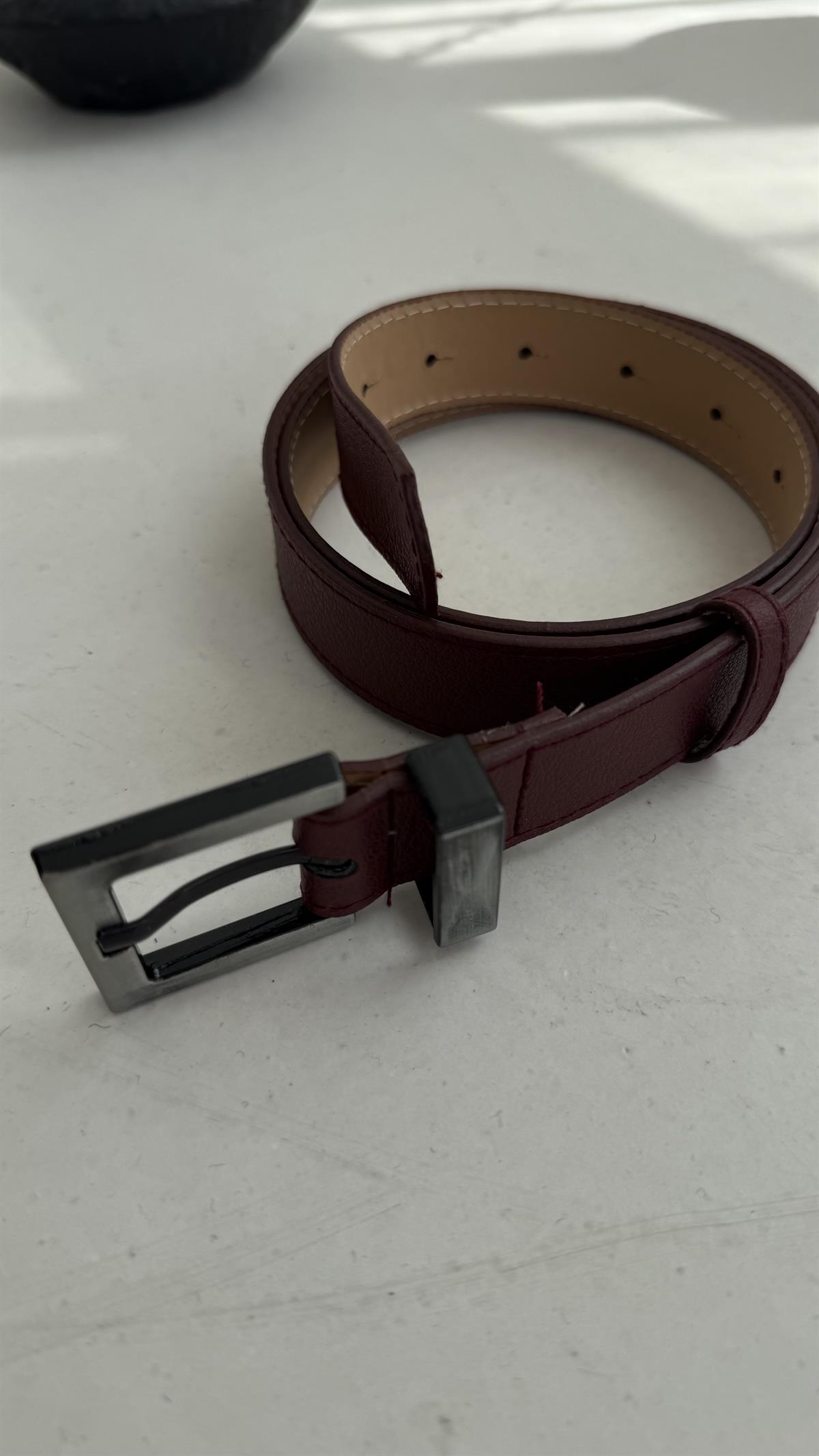 Eskitme Gümüş Detaylı Kemer BORDO