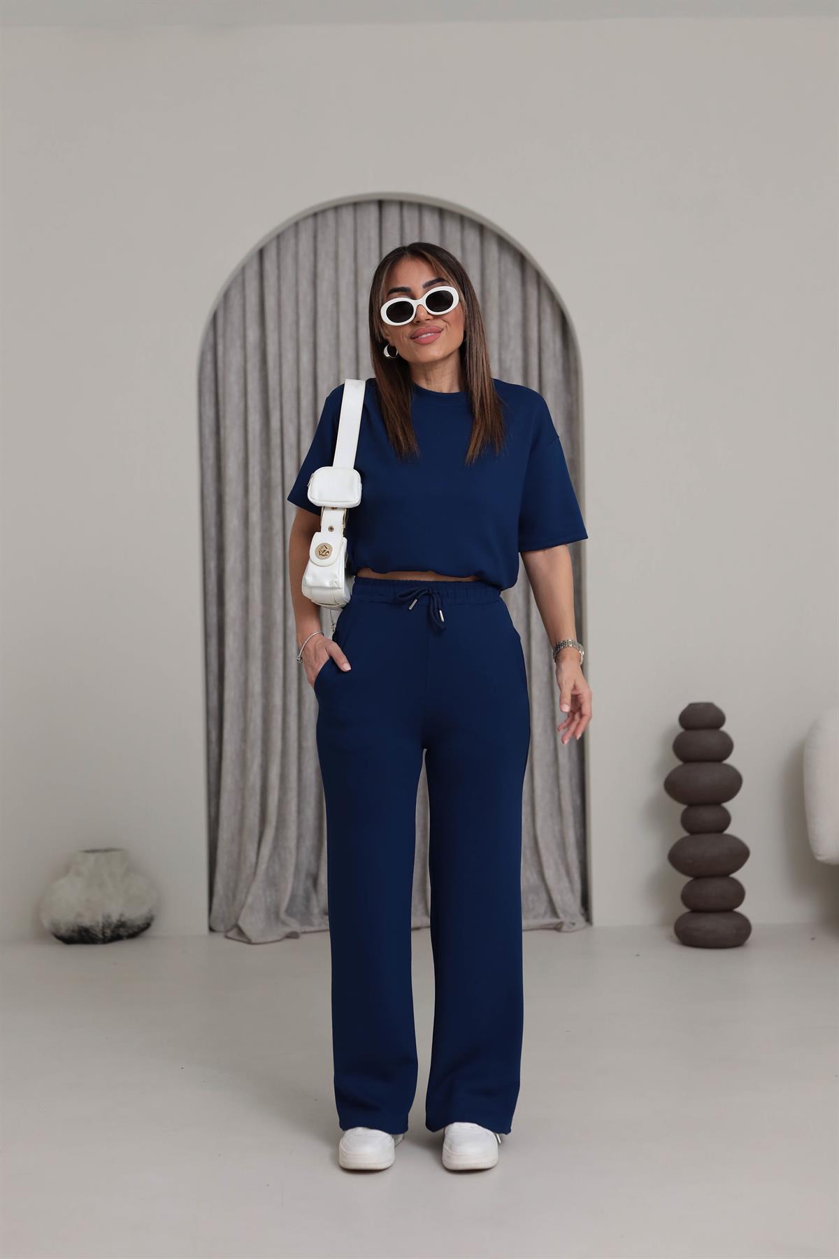 Bisiklet Yaka Modal Kumaş Rahat Takım LACİVERT