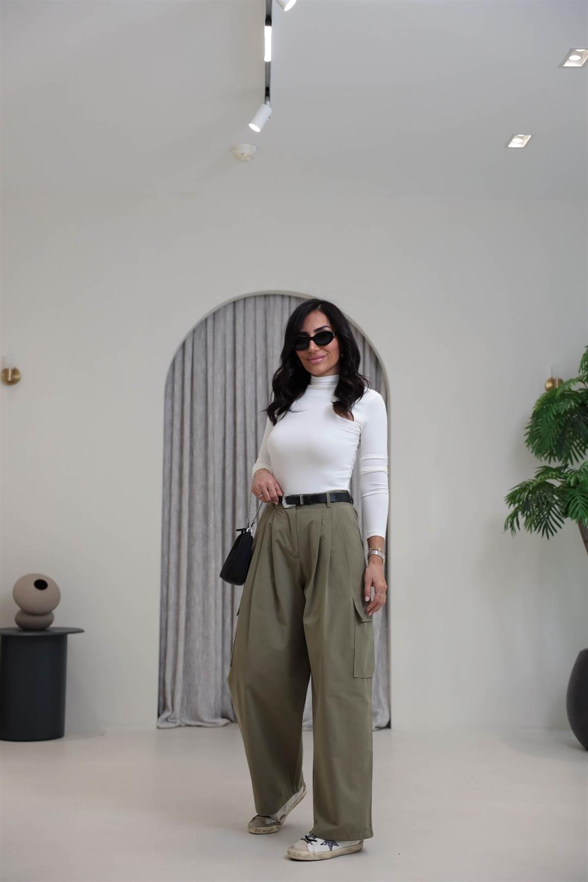 0025 Arka Bel Lastikli Kargo Cepli Pantolon HAKİ YEŞİL