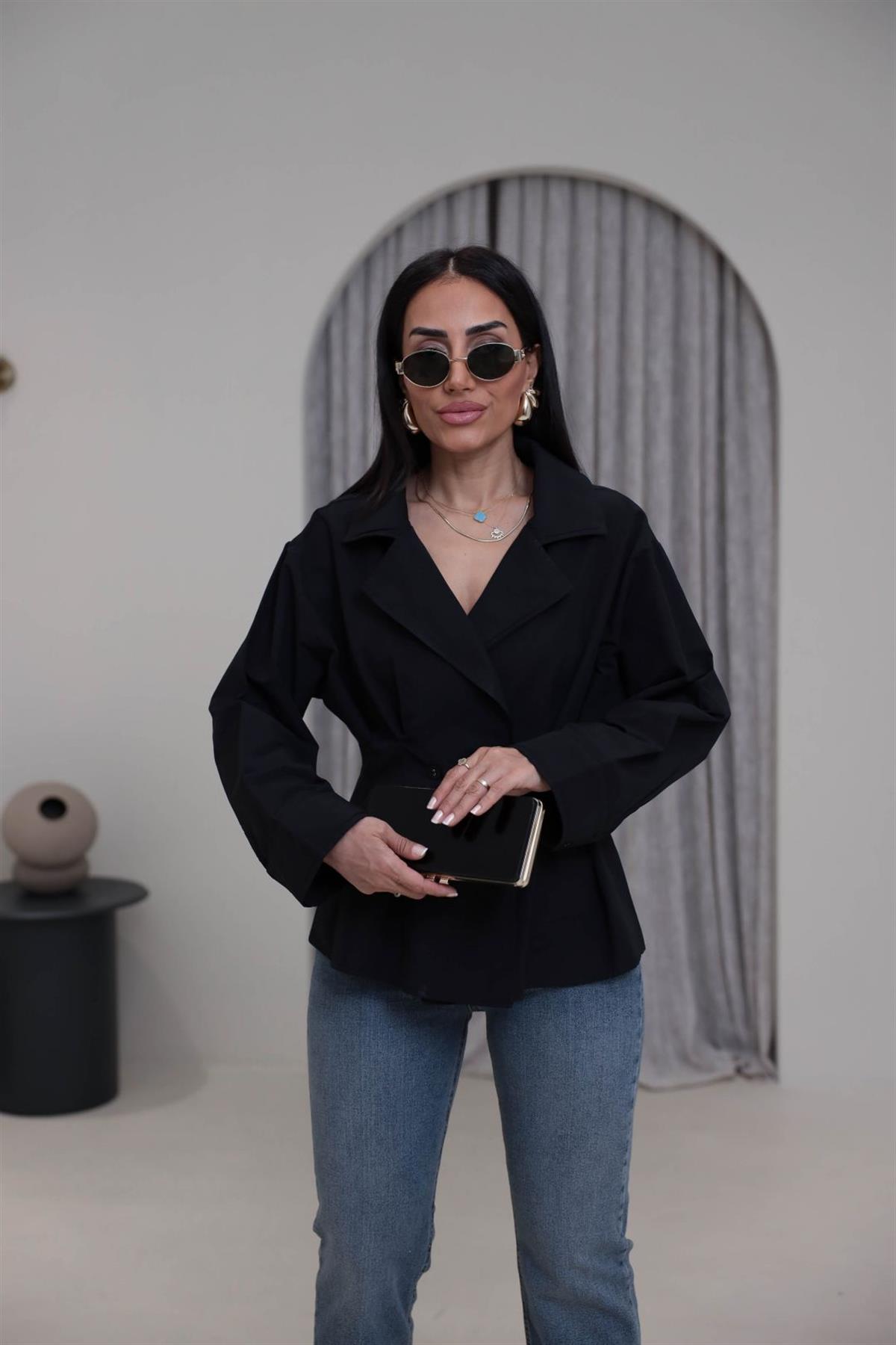 3242 Dört Düğmeli Tasarım Gömlek SİYAH