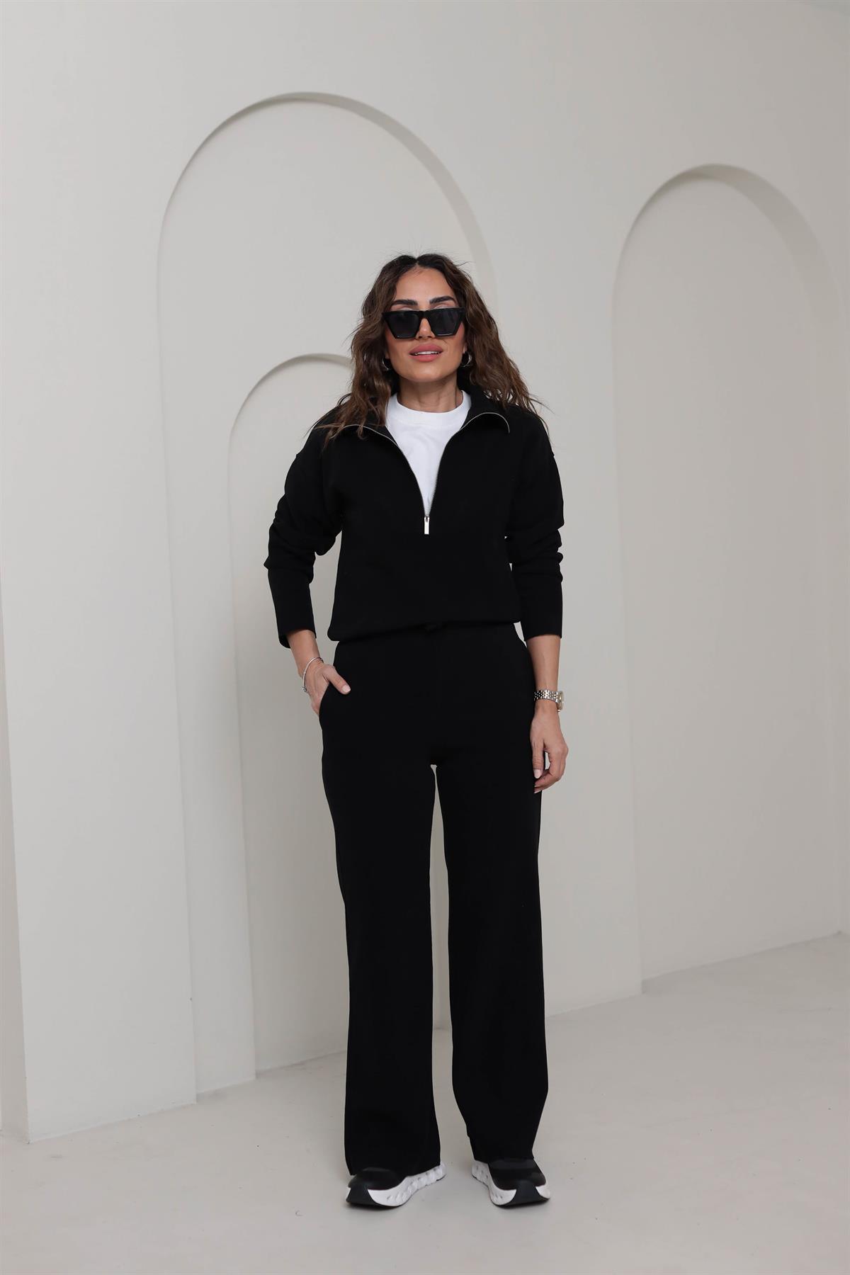 6464 Yarım Fermuarlı Selanik Takım SİYAH