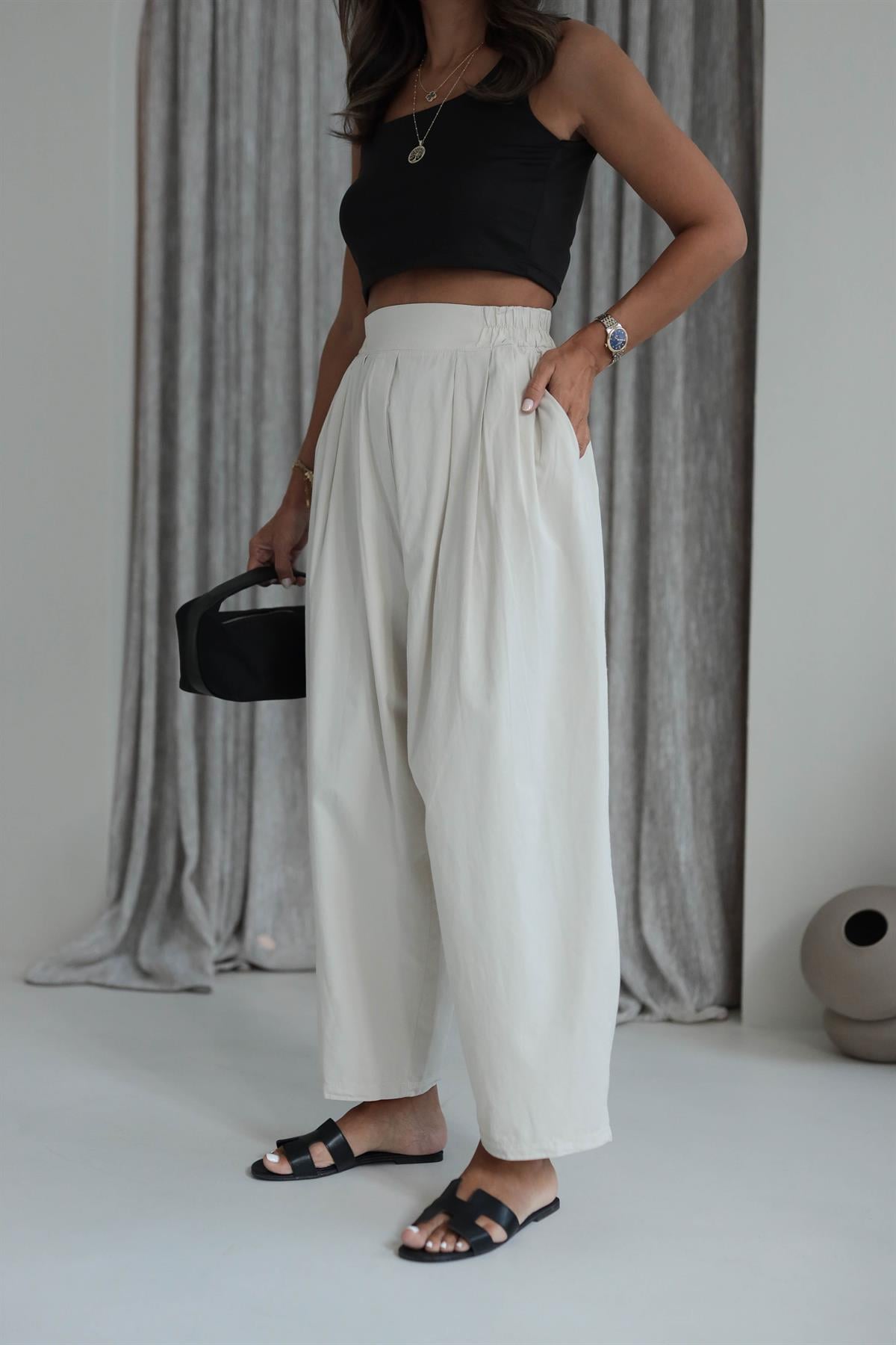 1518 Önden Pileli Salaş Pantalon TAŞ