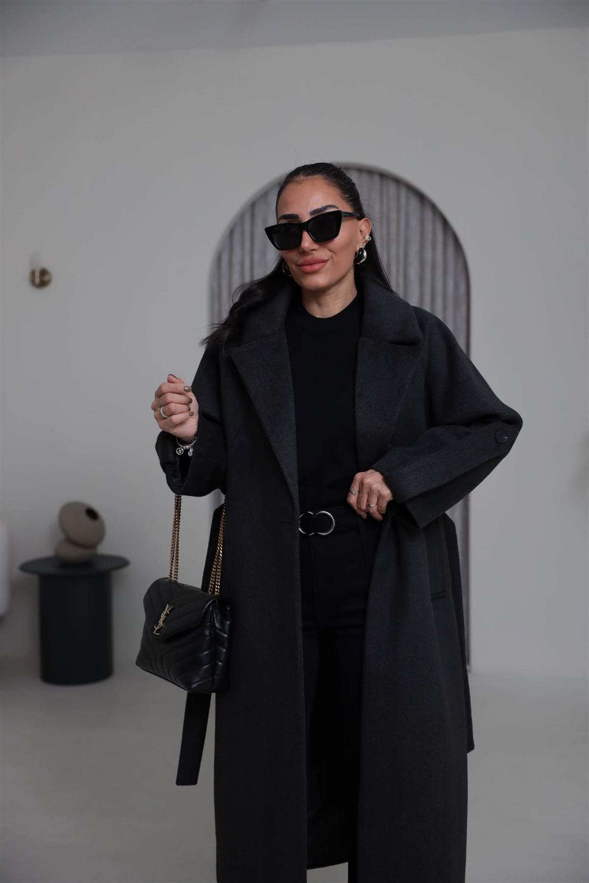 7008 Kuşaklı Balıksırtı Premium Kaban ANTRASİT